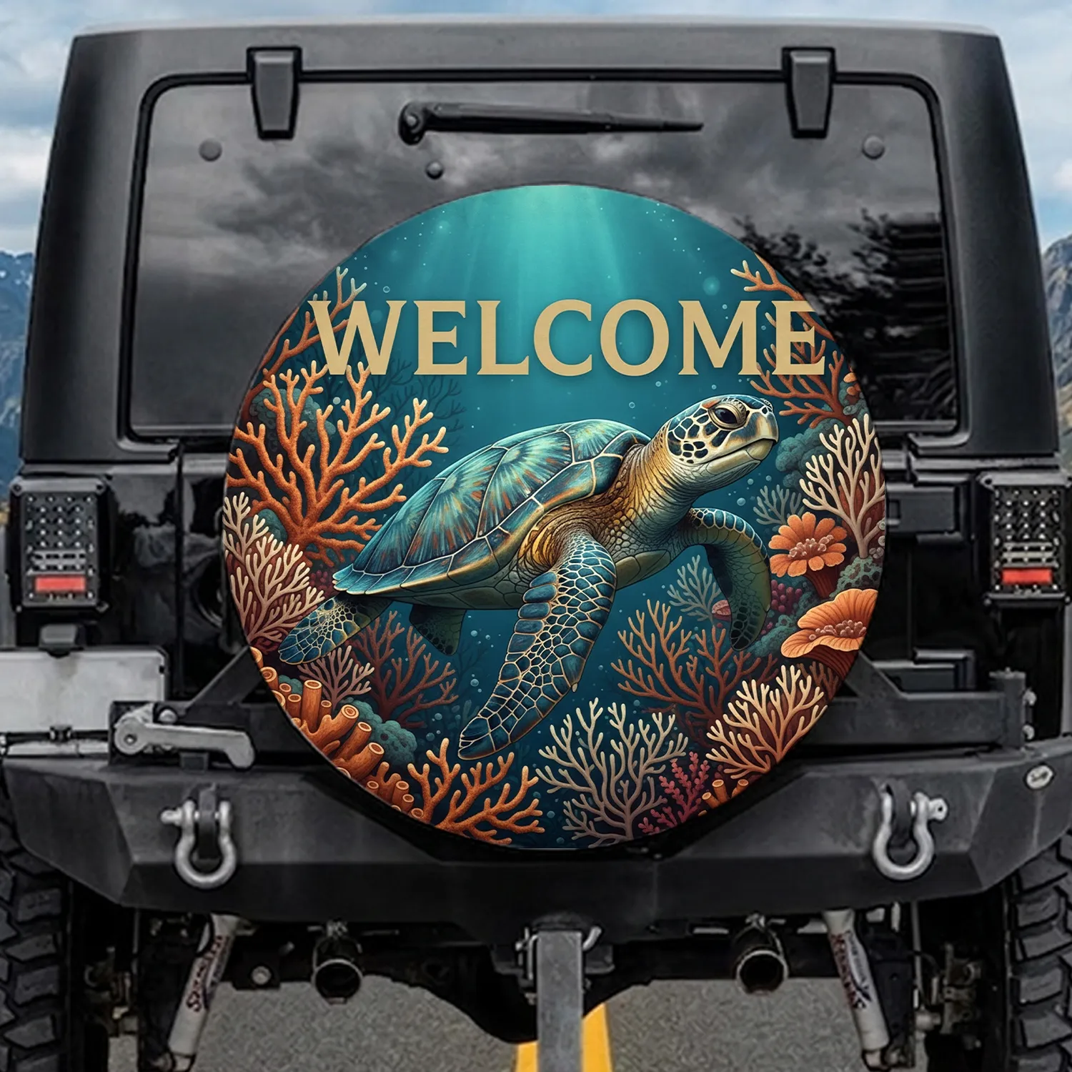Sea Turtle Coral Reef Formations Welcome - Ocean Life Car Decor Gift for Marine Lover Spare Tire Cover - 1