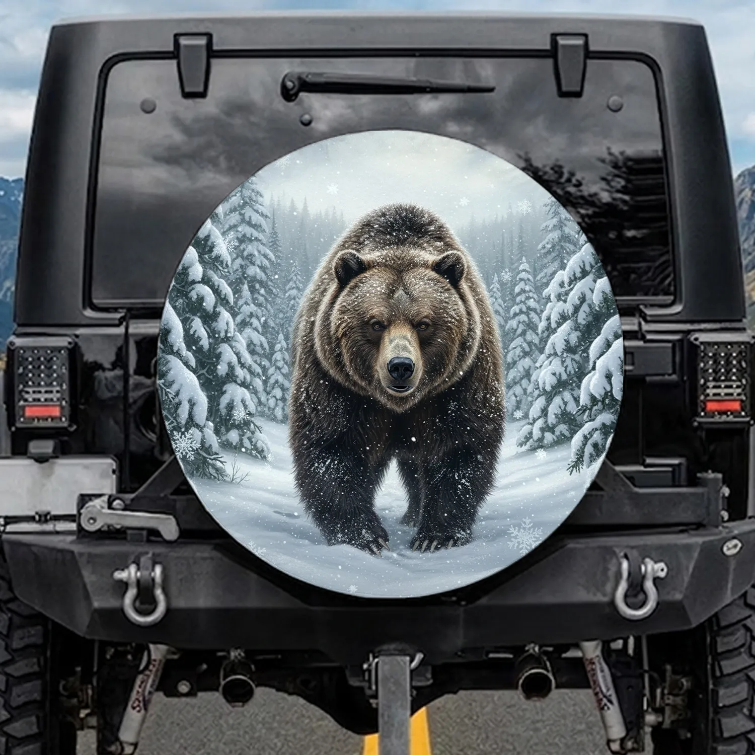 Majestic Grizzly Bear Snow Forest Winter Wildlife Lover Gift Spare Tire Cover - 1