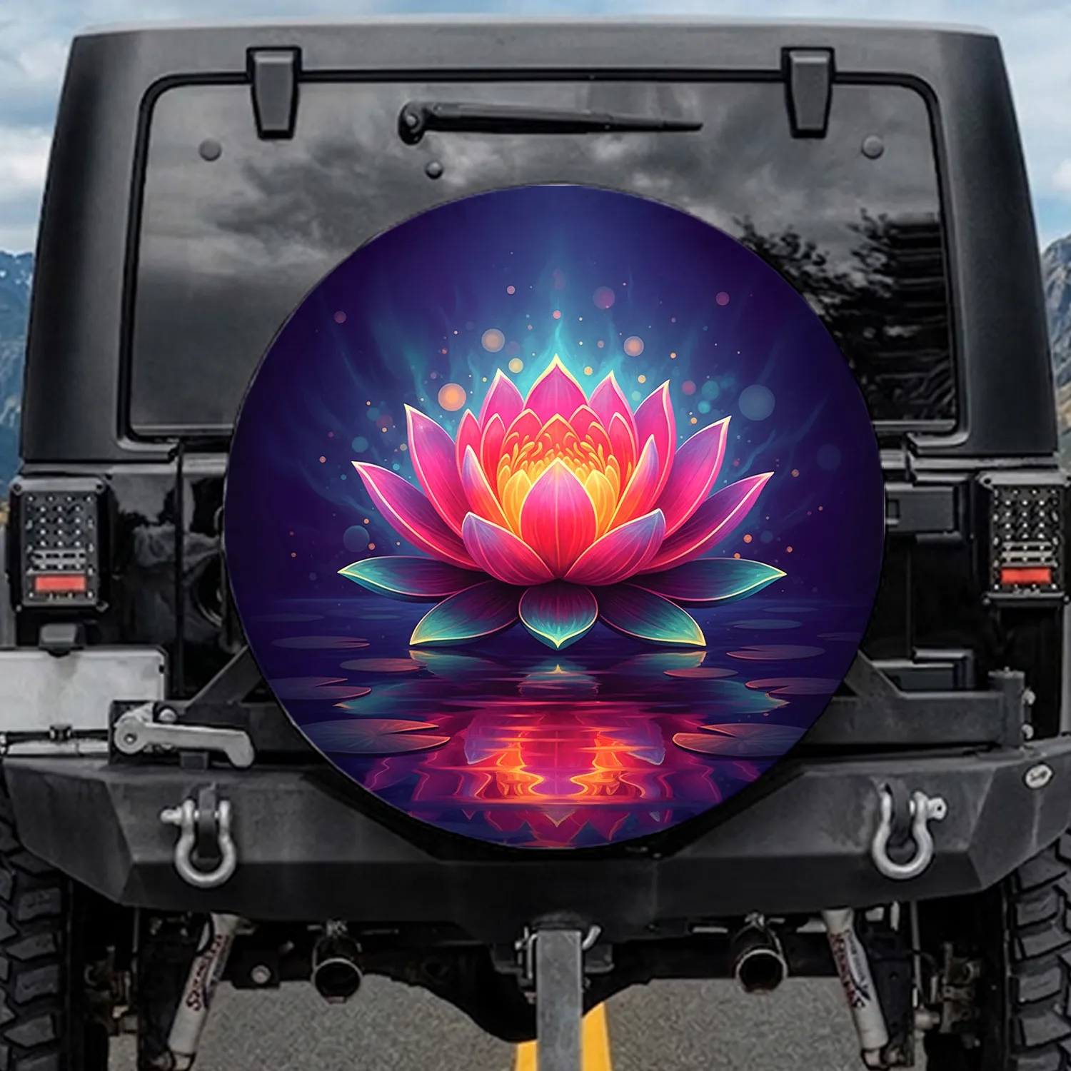 Luminous Ethereal Lotus Water Lily - Zen Meditation Vehicle Decor Gift for Cars Spare Tire Cover - 1