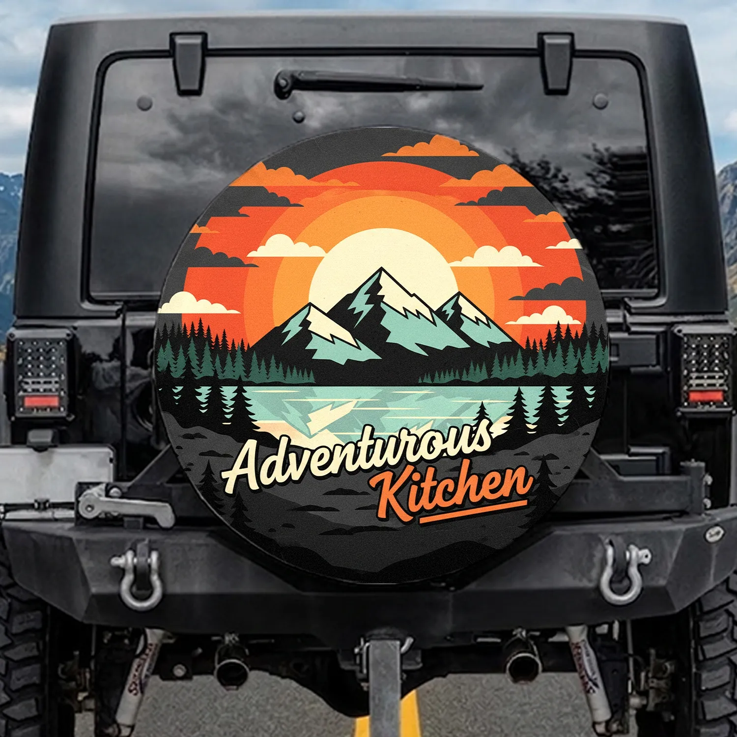 Snowy Mountain Lake Forest Sun Adventurous Kitchen Outdoor Lover Gift Spare Tire Cover - 1