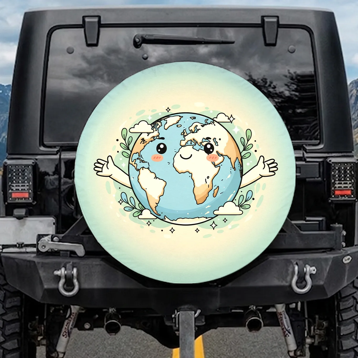 Smiling Earth Globe Welcoming Arms - Travel Gift for Planet Lovers Spare Tire Cover - 1