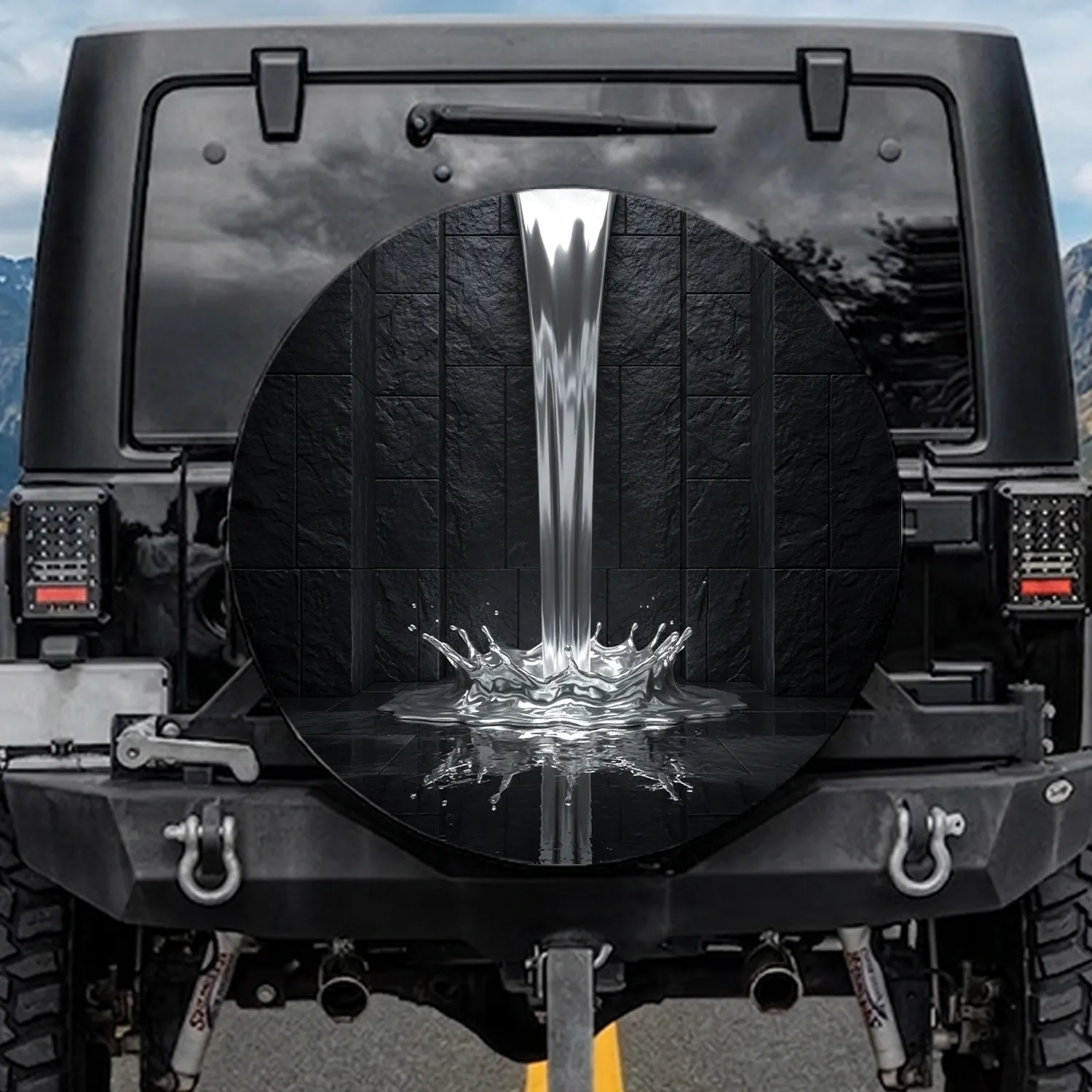 Reflective Molten Silver Waterfall Sculpture Stone Wall - Statement Decor Gift Spare Tire Cover - 1