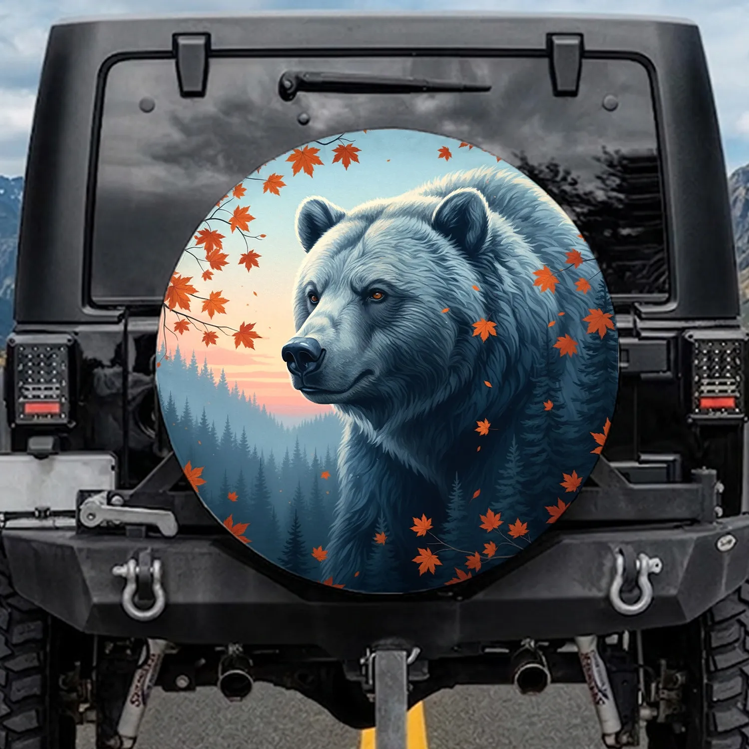 Grizzly Bear Twilight Forest Autumn Leaves - Outdoor Adventure Gift Spare Tire Cover - 1