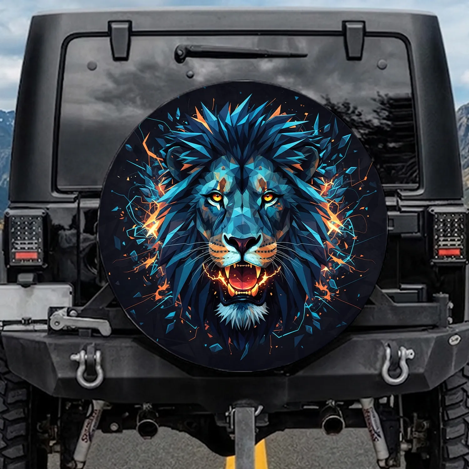 Majestic Angular Glowing Lion Head Crystalline Outdoor Adventure Travel Gift Spare Tire Cover - 1