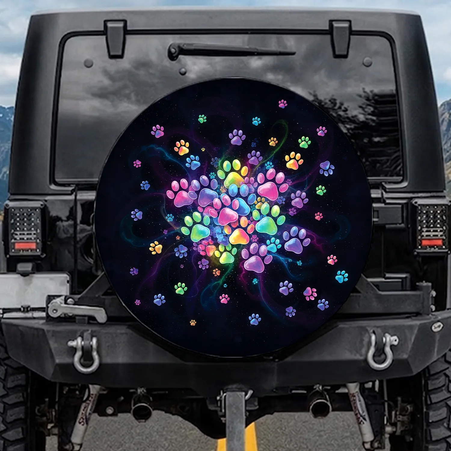 Luminous Iridescent Paw Prints - Pet Lover Travel Essentials Gift Spare Tire Cover - 1