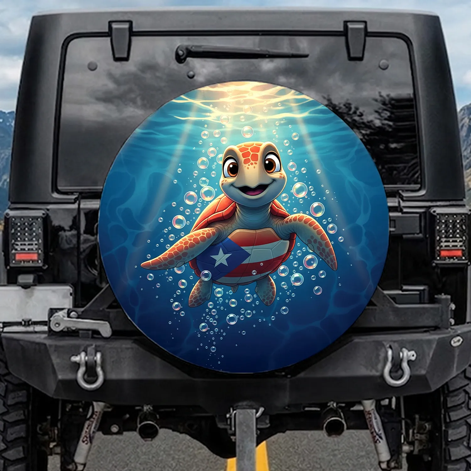 Sea Turtle Puerto Rican Flag - Puerto Rico Pride Gift Spare Tire Cover - 1