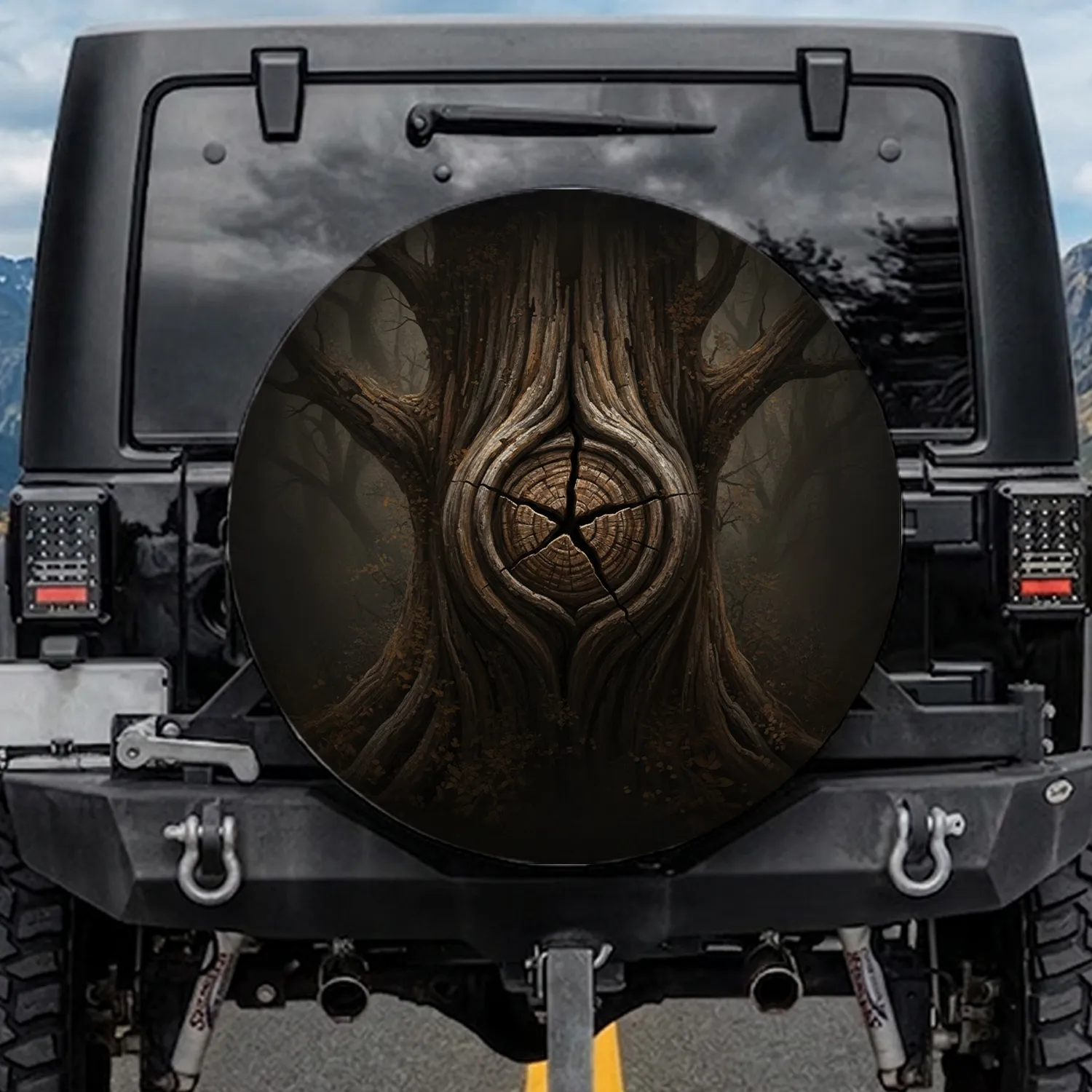 Weathered Gnarled Tree Trunk Star Knot - Nature Lover Outdoor Enthusiast Gift Spare Tire Cover - 1