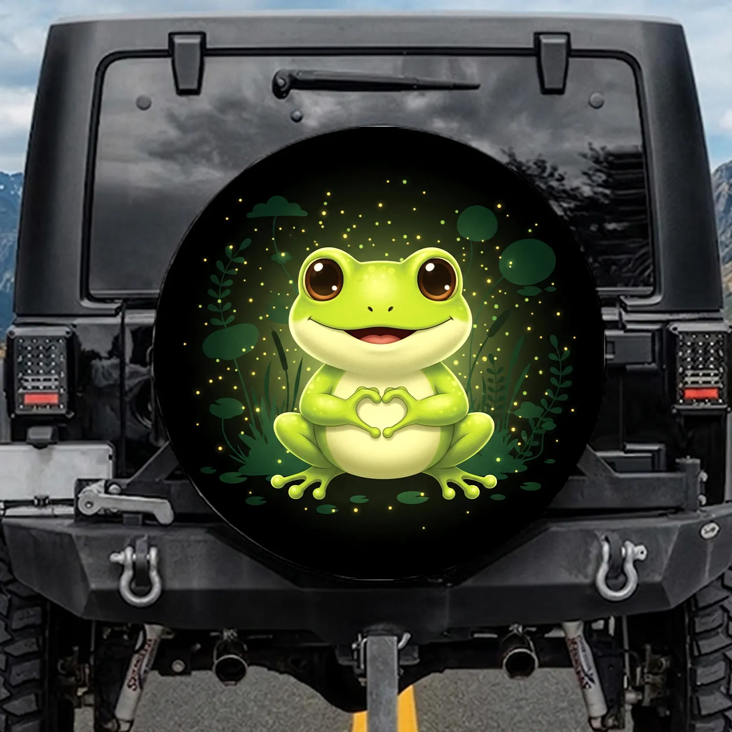 Smiling Frog Heart Shape Fireflies - Wildlife Lover Gift for Frog Fan Spare Tire Cover - 1