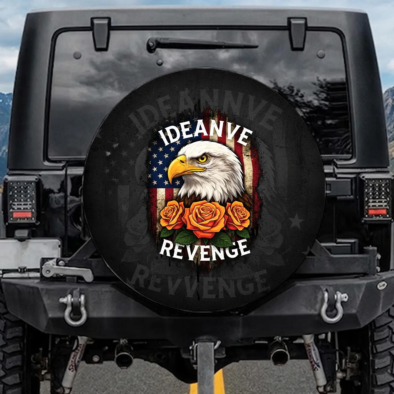 Fierce Bald Eagle American Flag Orange Roses - Independence Day Patriotic Gift for Veterans Spare Tire Cover - 1