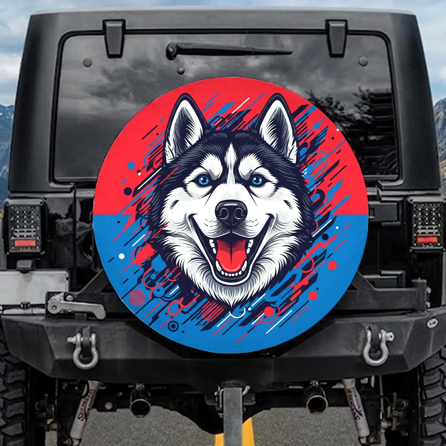 Siberian Husky Blue Eyes Red Tongue Red Blue Split Field Dog Lover Gift Spare Tire Cover - 1