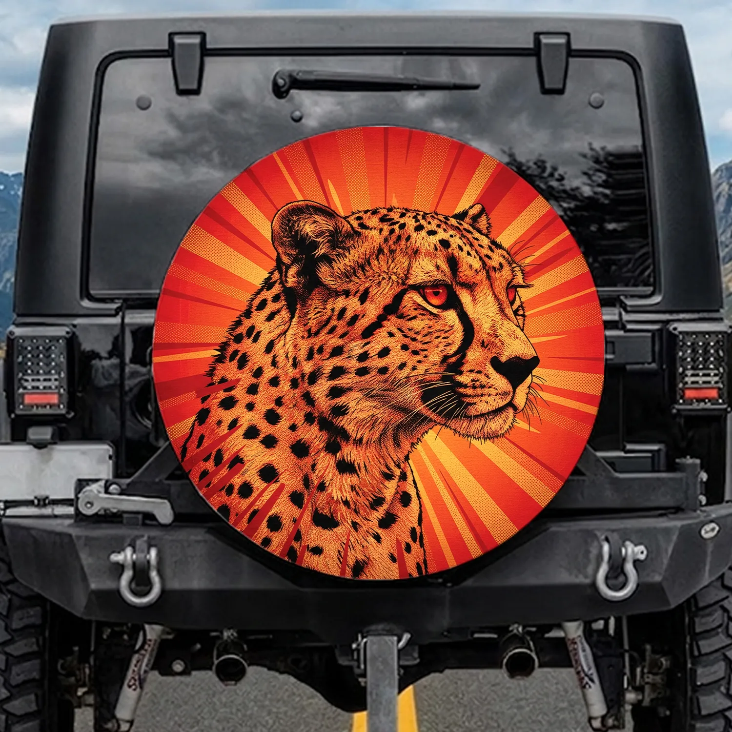 Cheetah Profile Speed Expanding Lines Iconic Spots - Wildlife Lover Car Accessory Gift Spare Tire Cover - 1