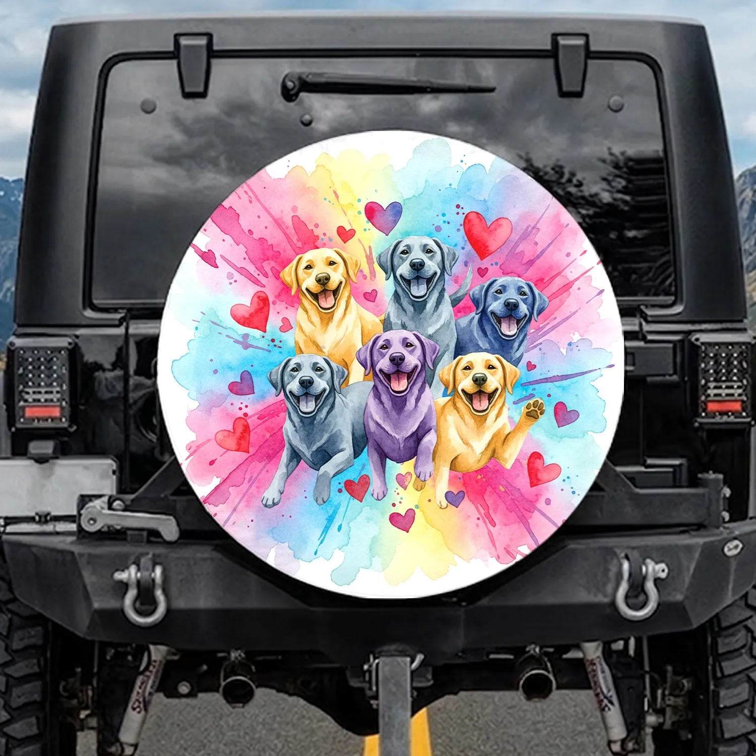 Labrador Retriever Dogs Watercolor Hearts - Dog Lover Gift Spare Tire Cover - 1