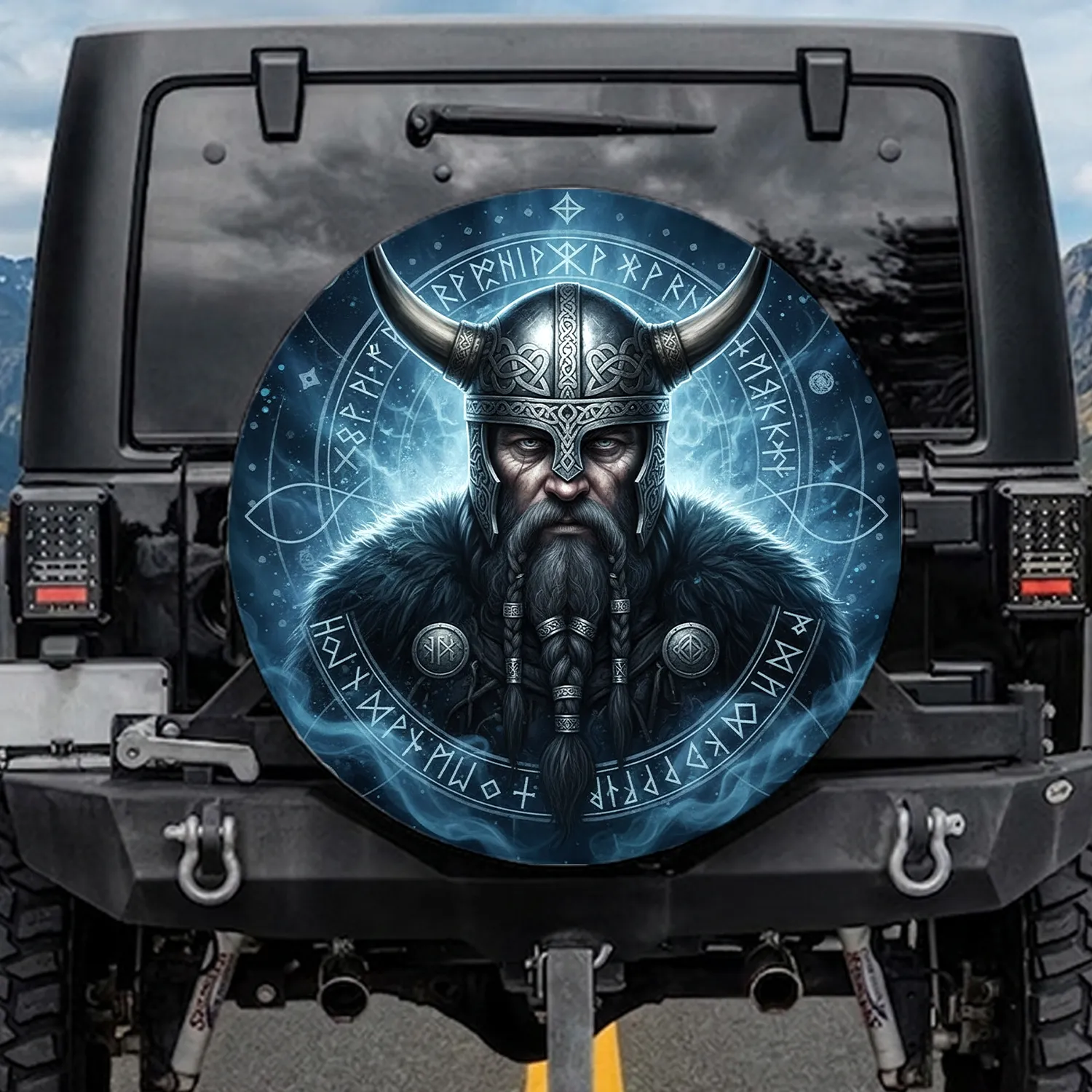 Grizzled Viking Warrior Horned Helmet - Norse Heritage Gift for Viking Lover Spare Tire Cover - 1