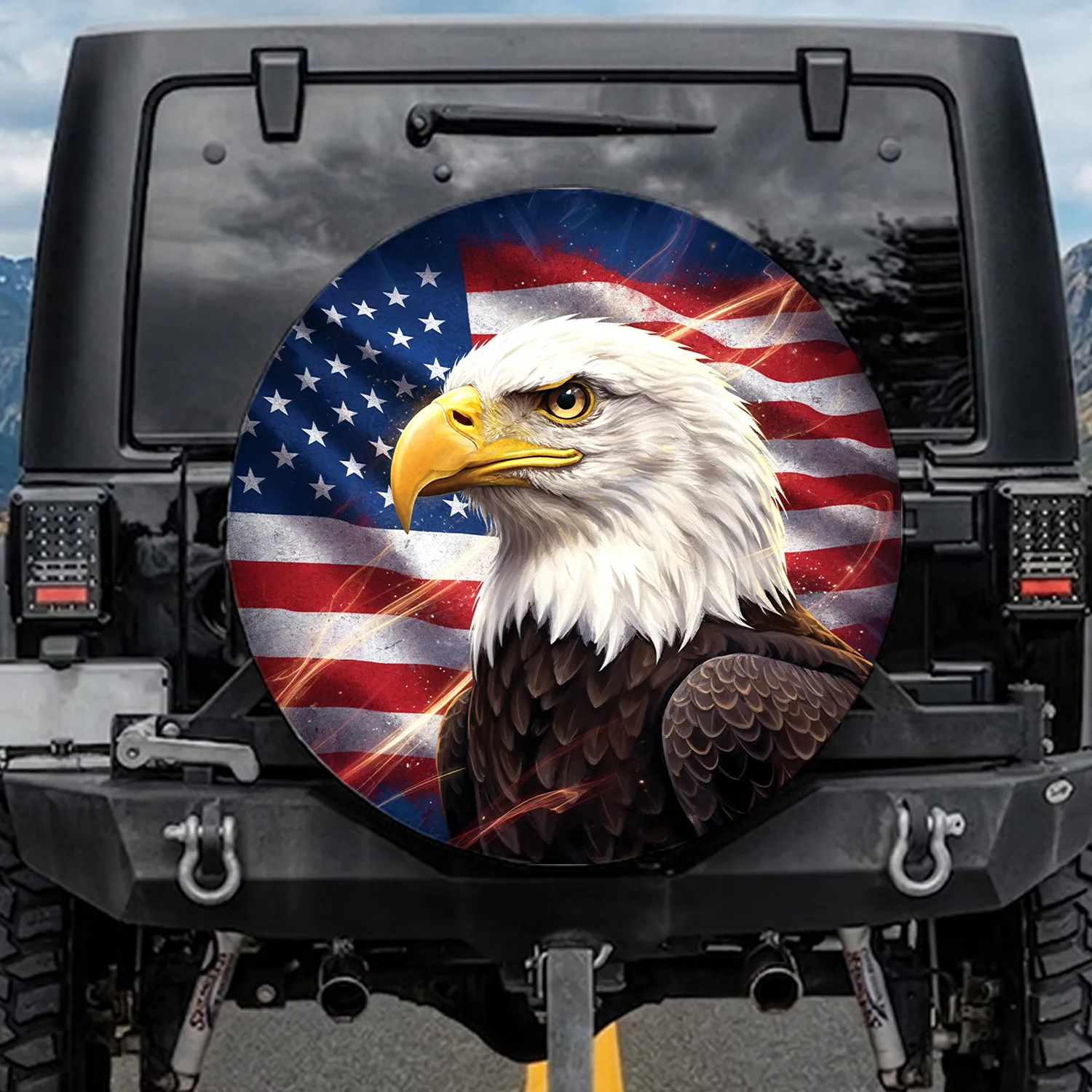 Bald Eagle American Flag Patriotic Vehicle Decor For Veterans Spare Tire Cover - 1