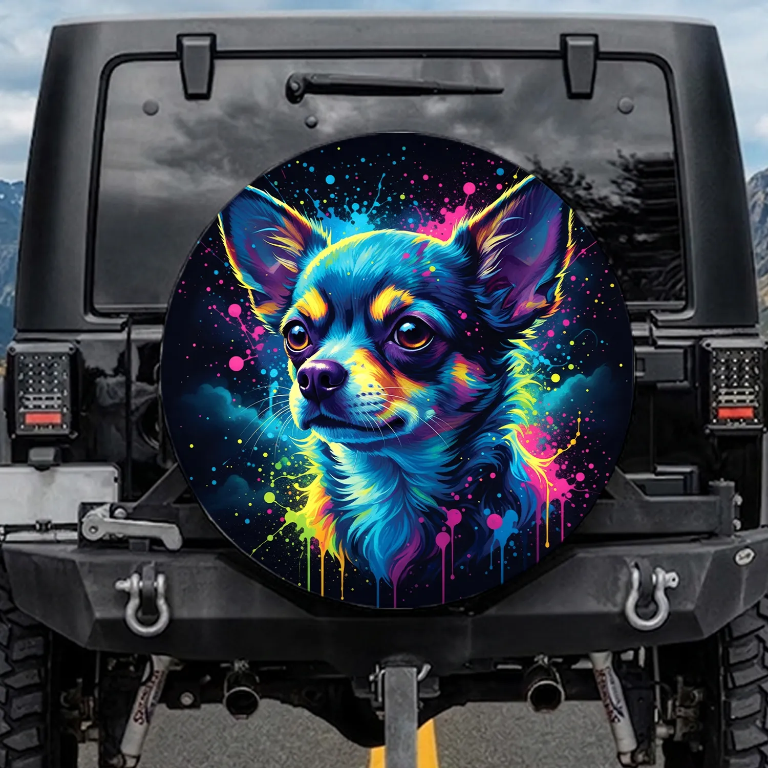 Luminous Iridescent Chihuahua Dog Portrait - Car Decor Gift for Pet Owners Spare Tire Cover - 1