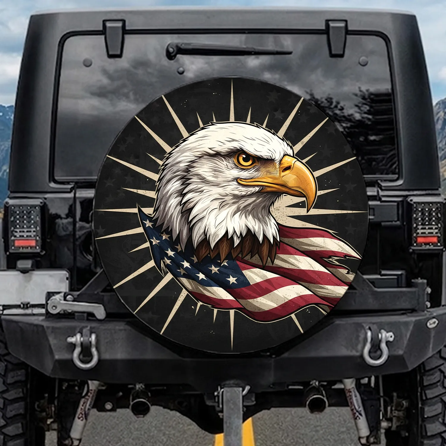 Bald Eagle American Flag - Independence Day Gift for Veterans & Military Spare Tire Cover - 1