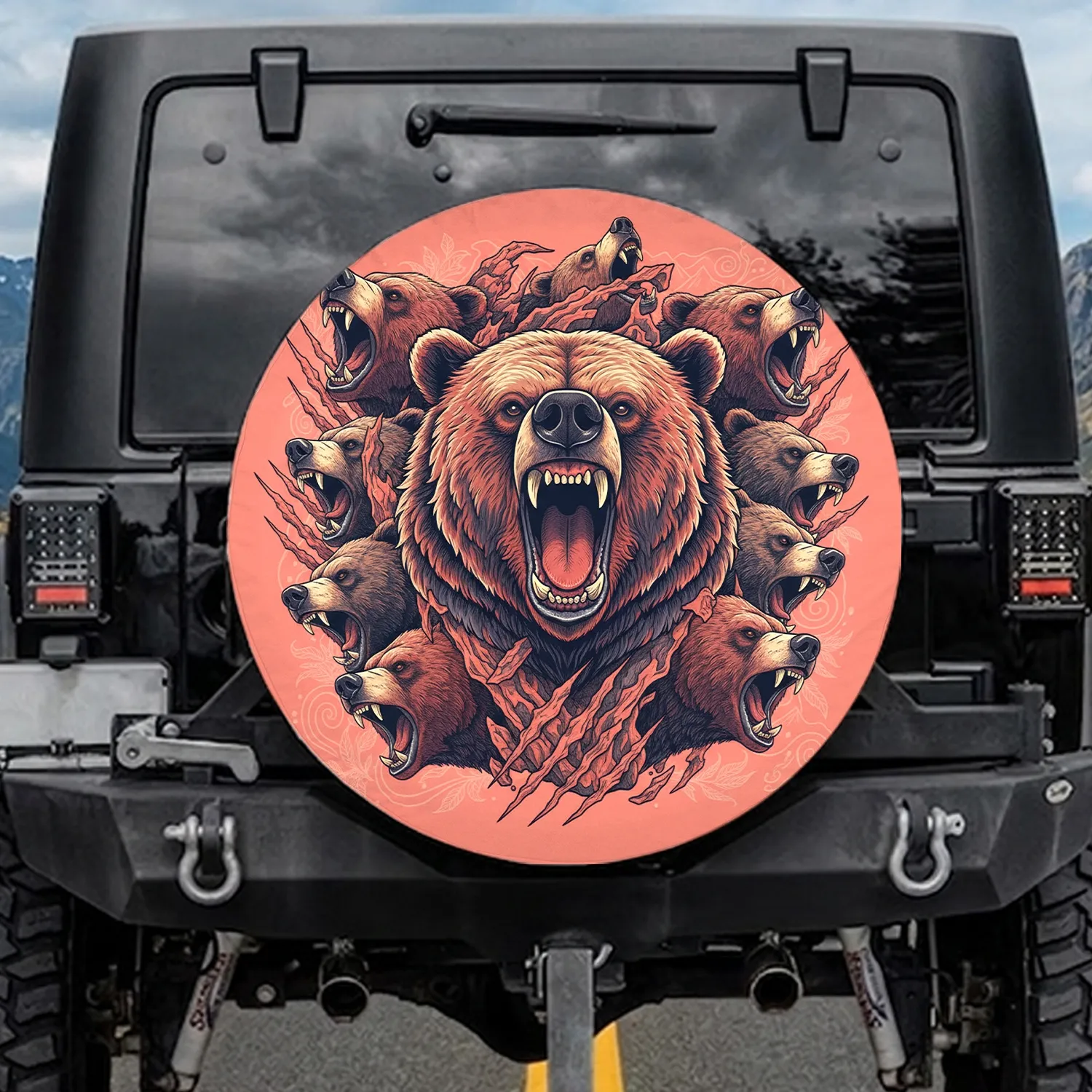 Grizzly Bear Roaring Heads Claw Marks Wild Nature - Wildlife Lover Gift Spare Tire Cover - 1
