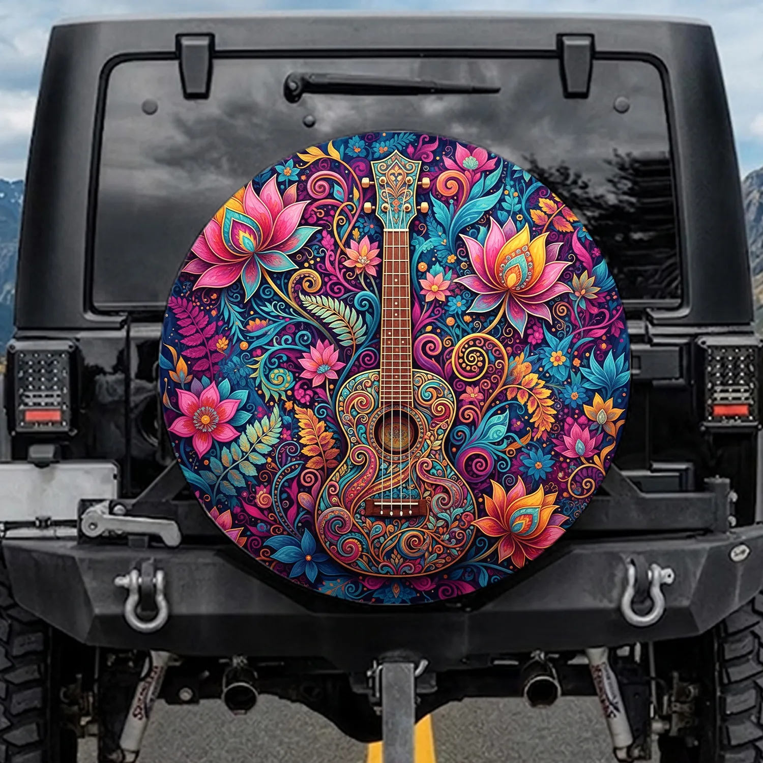 Ukulele Psychedelic Paisley Ornate Floral Botanical - Boho Lifestyle Travel Essentials Spare Tire Cover - 1
