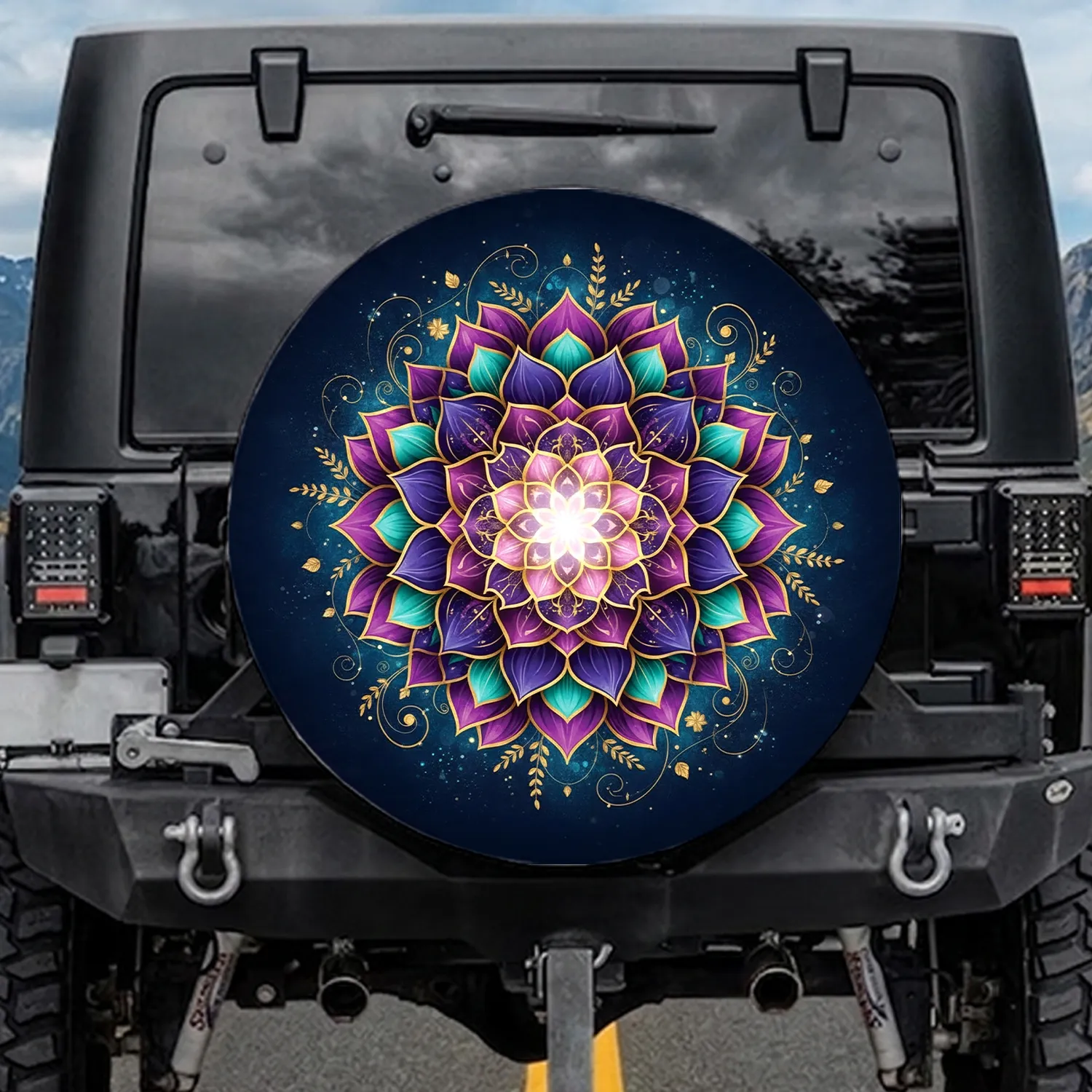 Glowing Floral Mandala Celestial Star Dust Boho Lifestyle for Yoga Lover Spare Tire Cover - 1