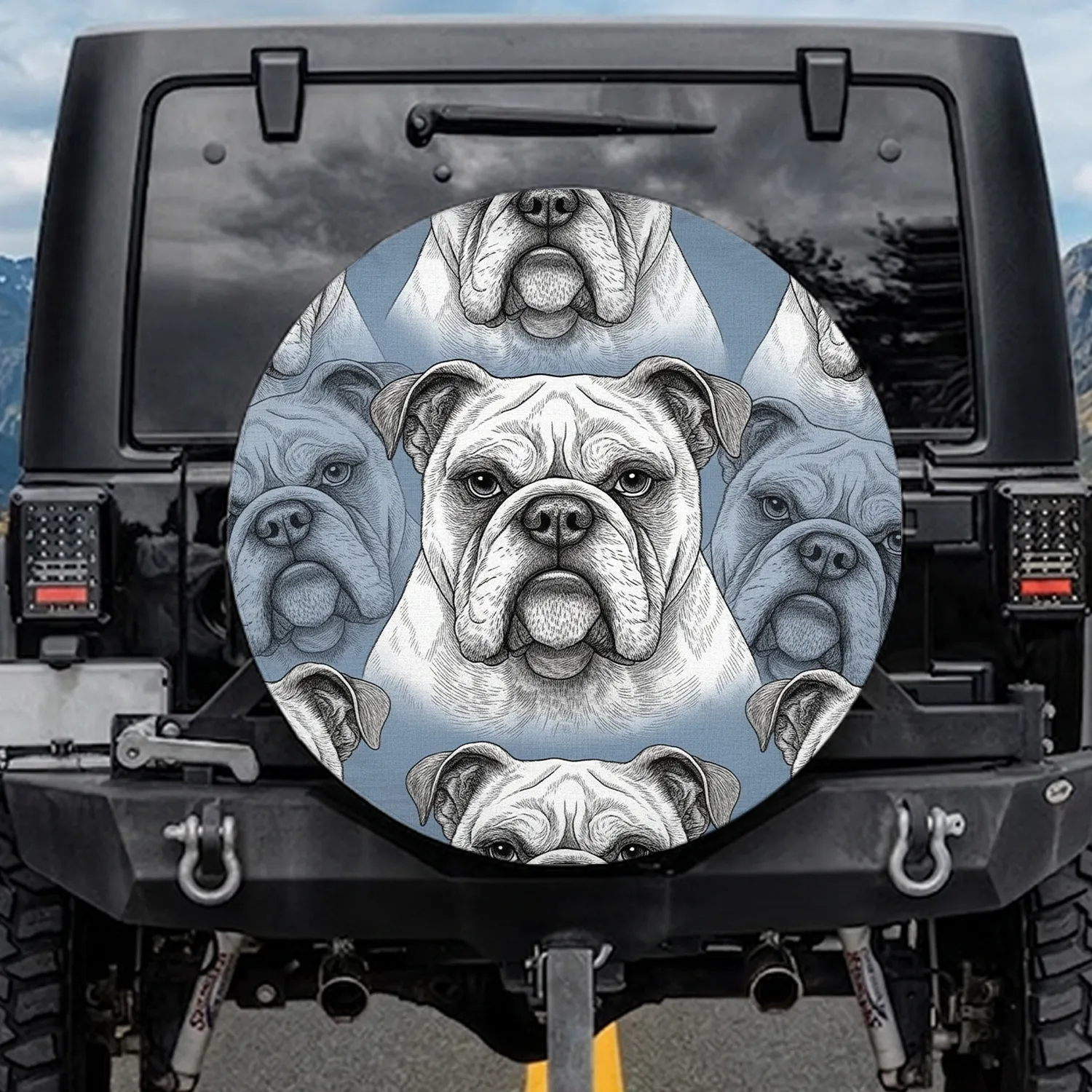 Multiple English Bulldog Faces for Bulldog Lover - Rugged Auto Vehicle Accessory Gift Spare Tire Cover - 1
