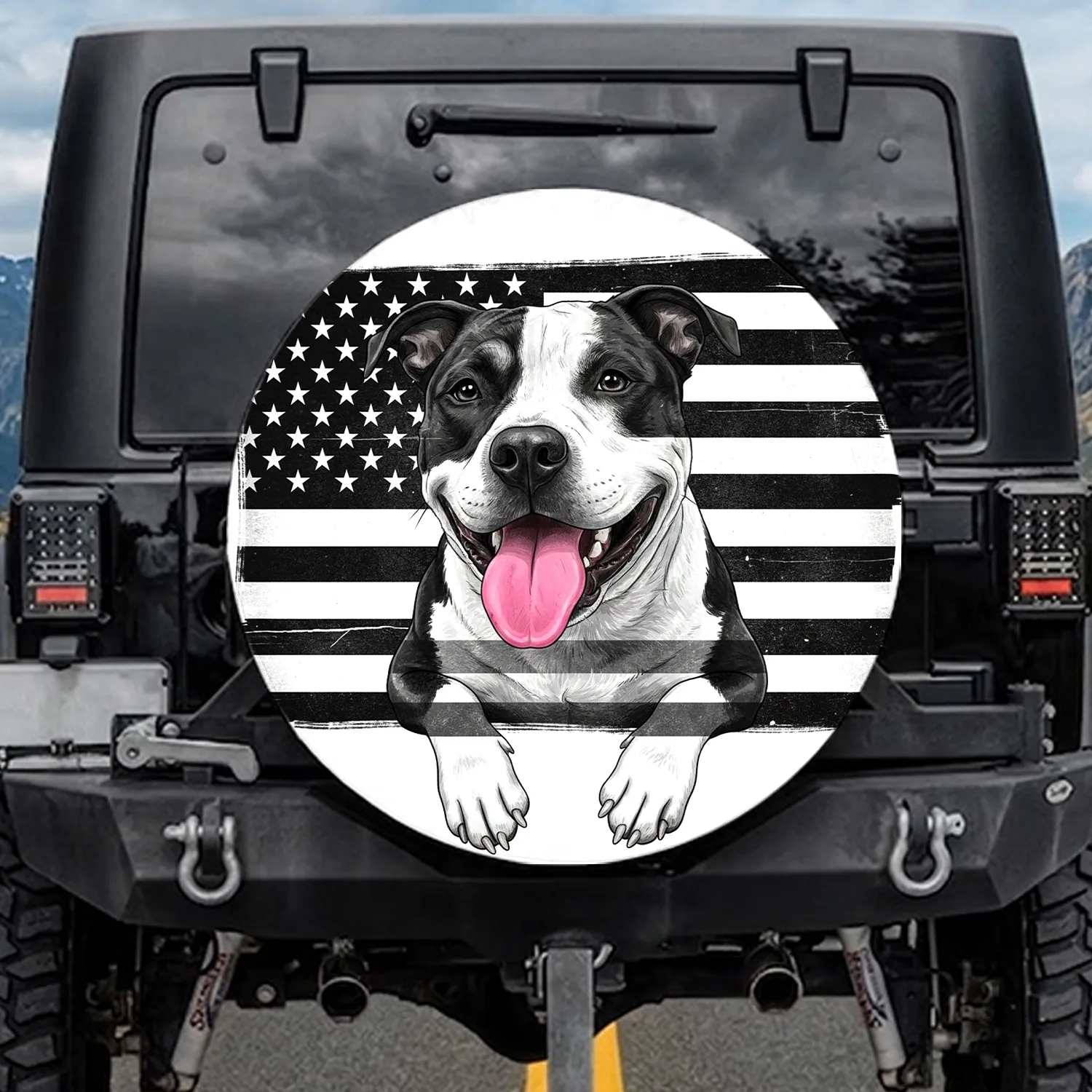 Expressive Pit Bull American Flag - Joyful Dog Lover Gift for Patriots Spare Tire Cover - 1