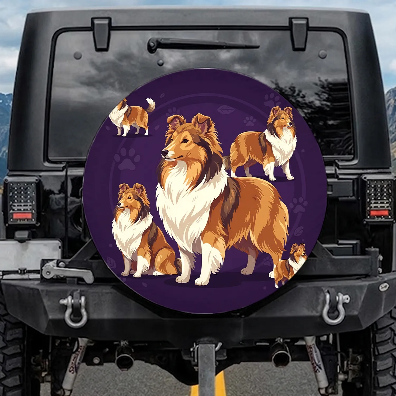Shetland Sheepdog Collie Dog Group Indigo Paw Prints - Dog Lover Gift Spare Tire Cover - 1
