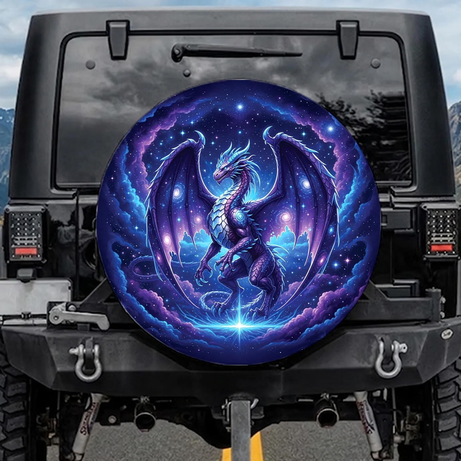 Purple Dragon Galaxy Stars Nebulae Cosmic Sky - Fantasy Fan Gift for Dragon Lovers Spare Tire Cover - 1