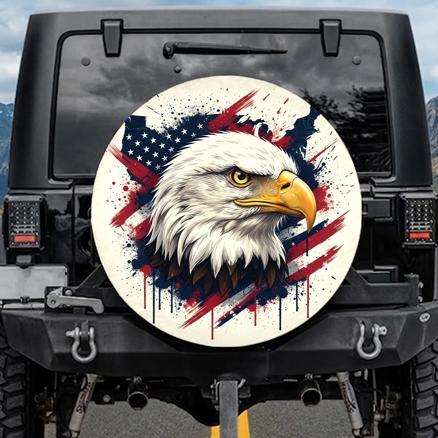 Bald Eagle American Flag Independence Day Gift for Veterans Spare Tire Cover - 1