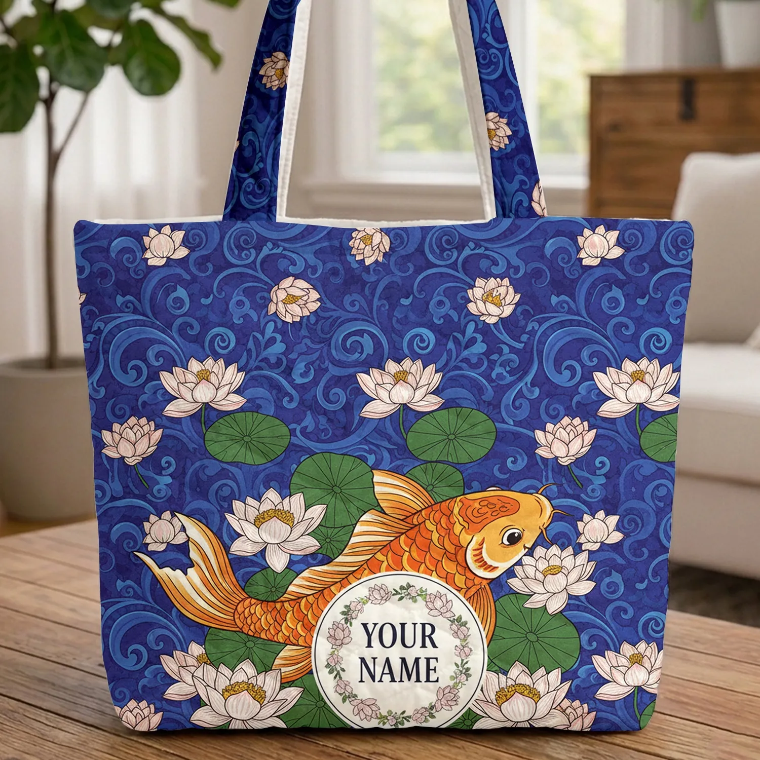 Koi Fish Lotus Bloom Swirling Water - Everyday Carry Gift for Koi Lover Quilted Tote Bag - 1