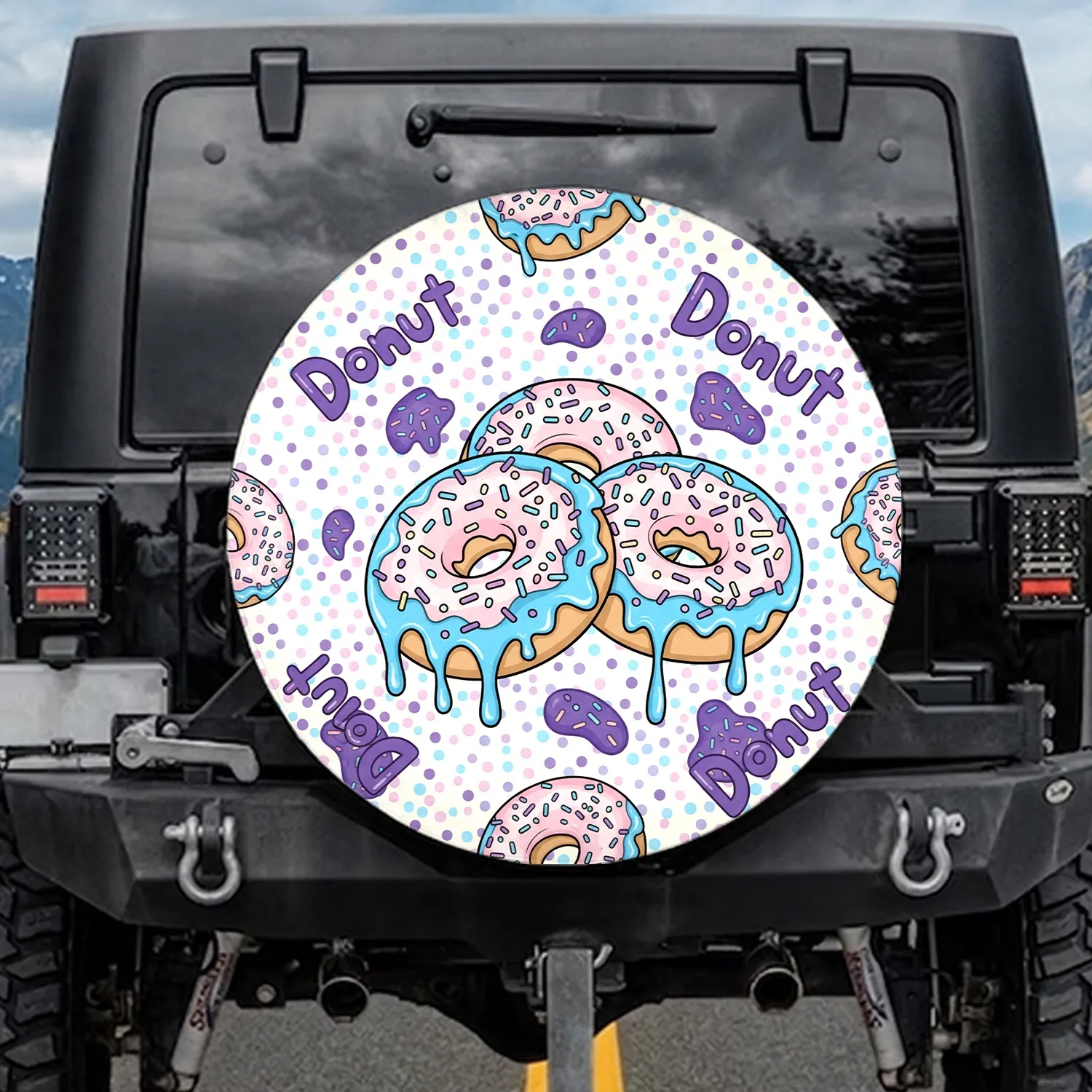 Donuts Pink Icing Blue Glaze Sprinkles - Sweet Treat Lover Gift Spare Tire Cover - 1