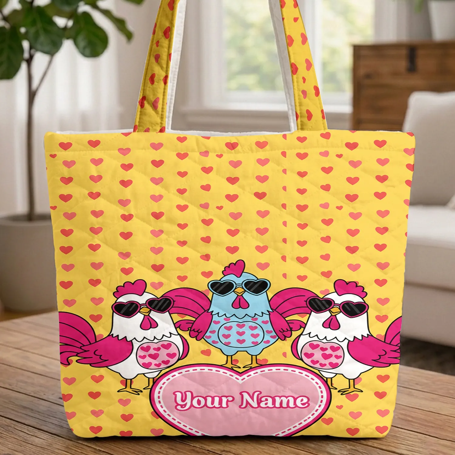 Fuchsia Rooster Heart Sunglasses Personal Name - Everyday Carry Gift for Kids Quilted Tote Bag - 1