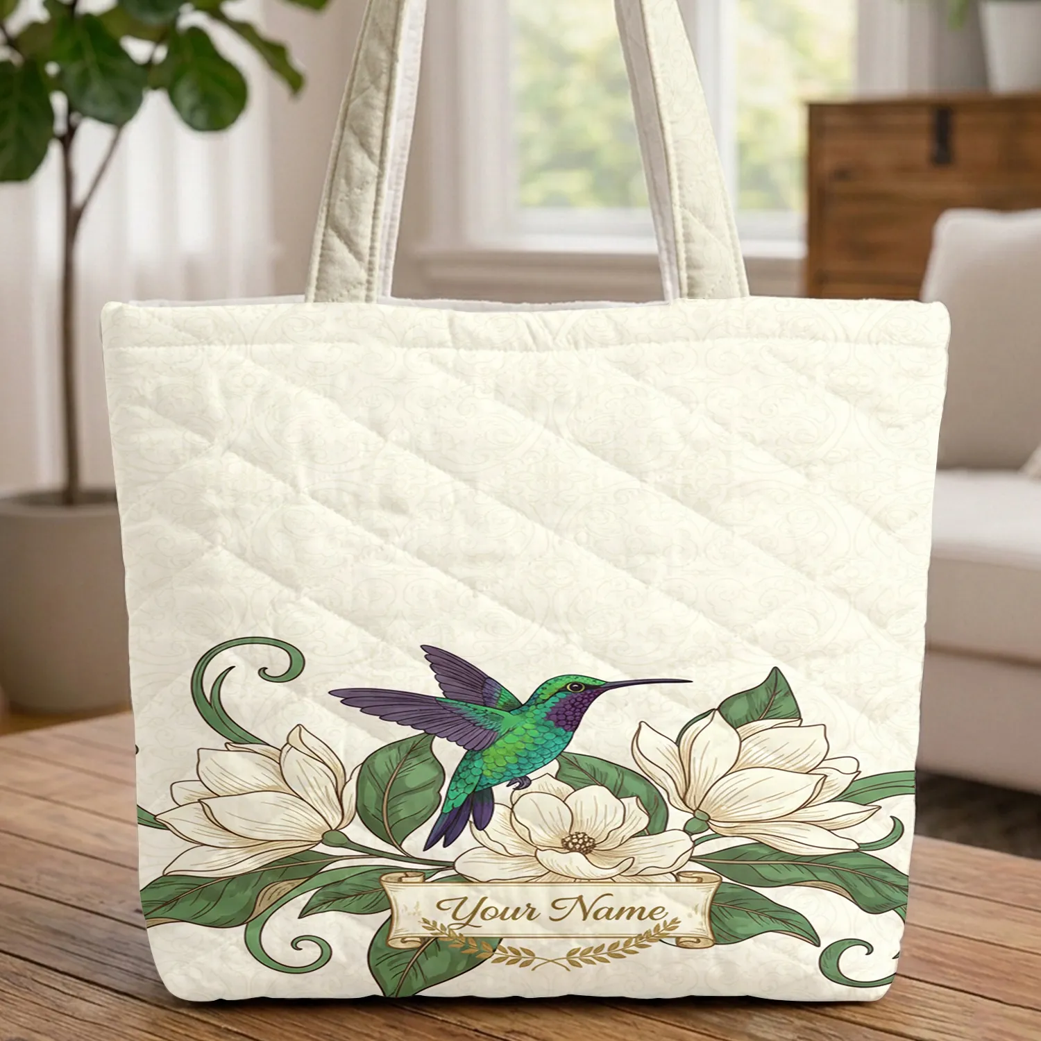 Hummingbird Magnolia Blossom - Everyday Carry Gift for Wildlife Lover Quilted Tote Bag - 1