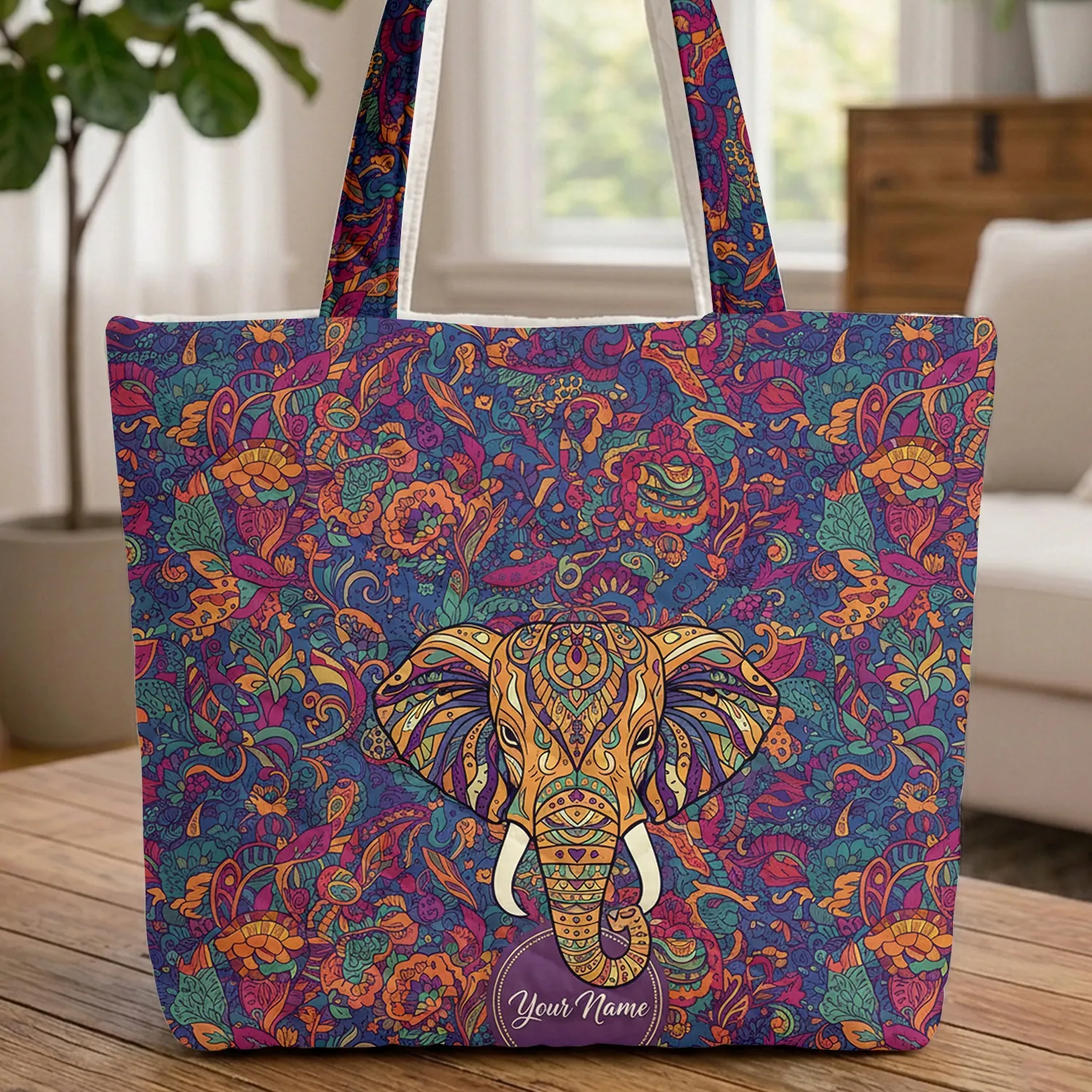 Majestic Elephant Head Mandala Paisley Botanical - Elephant Lover Travel Gift Quilted Tote Bag - 1