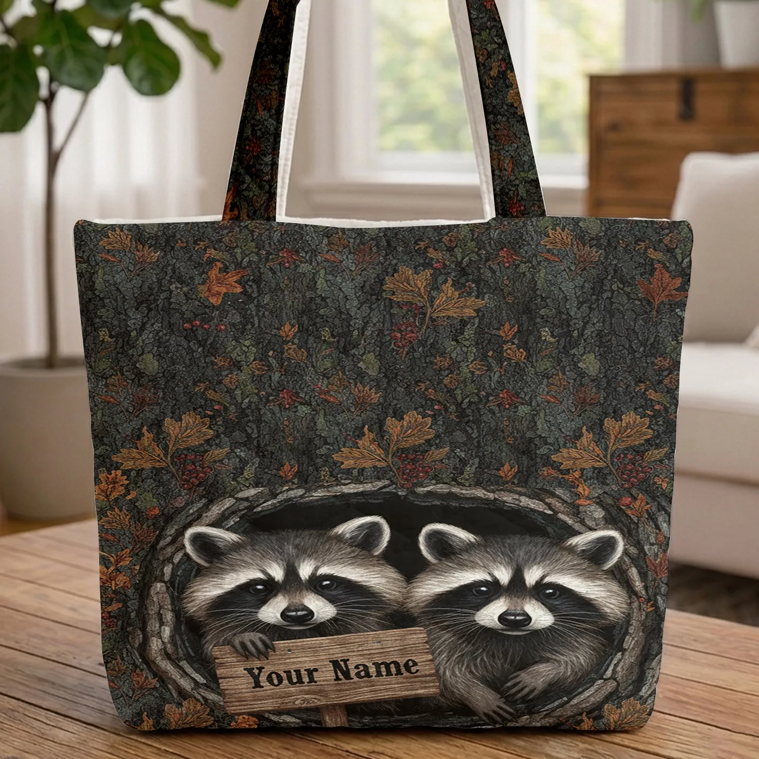 Raccoons Tree Hollow Rustic Sign - Wildlife Lover Everyday Carry Gift Quilted Tote Bag - 1