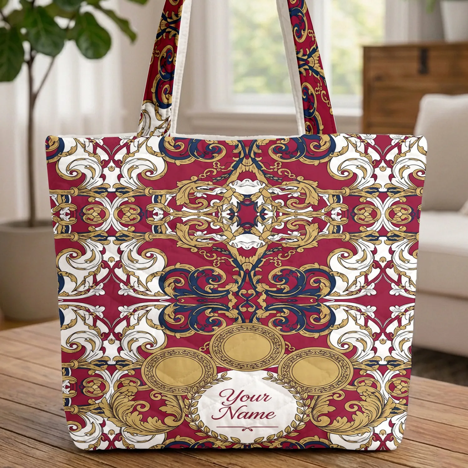 Golden Baroque Chains Laurel Wreaths Medallions - Everyday Carry Gift Quilted Tote Bag - 1