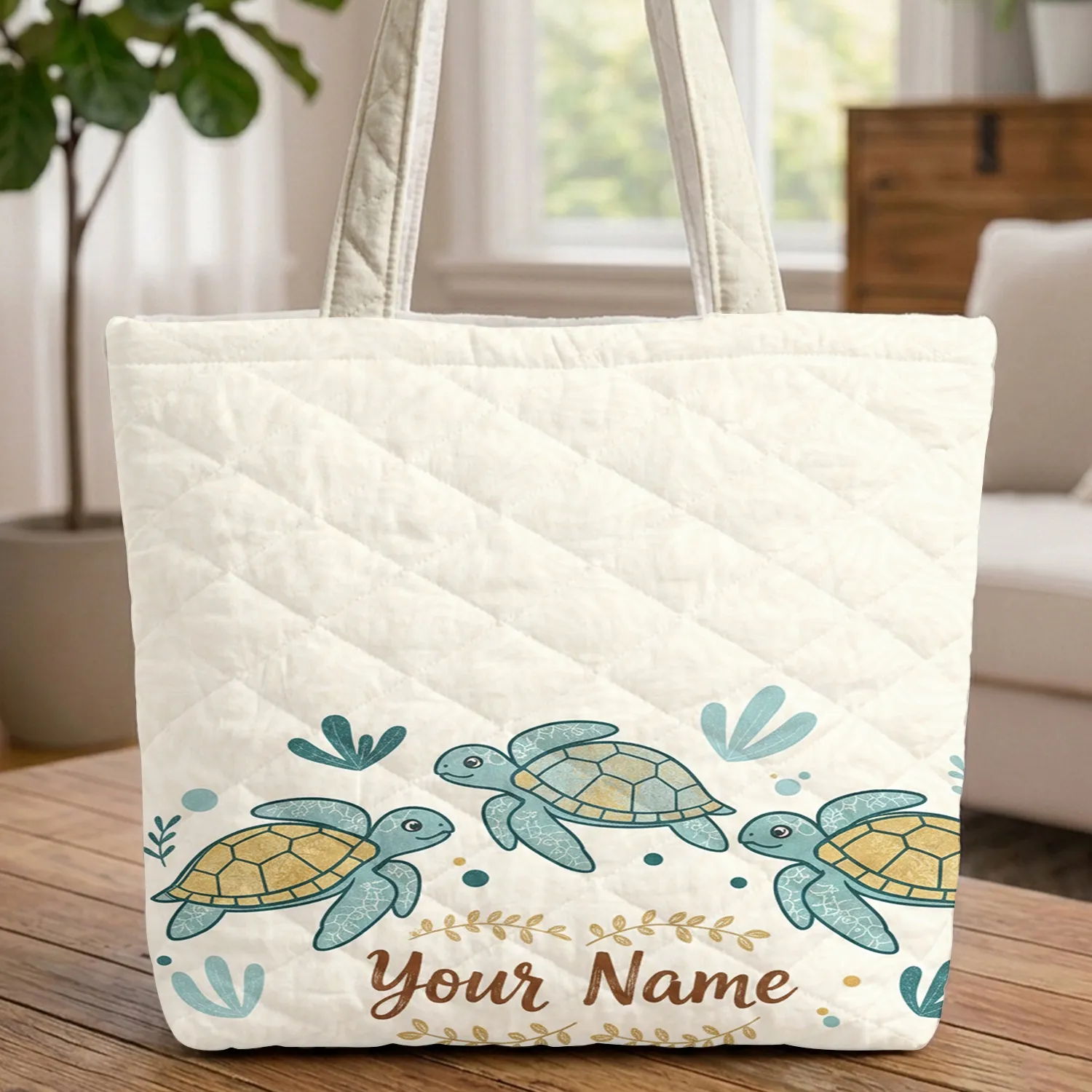 Sea Turtles Leaf Garland Everyday Carry Gift for Sea Turtle Lover Quilted Tote Bag - 1
