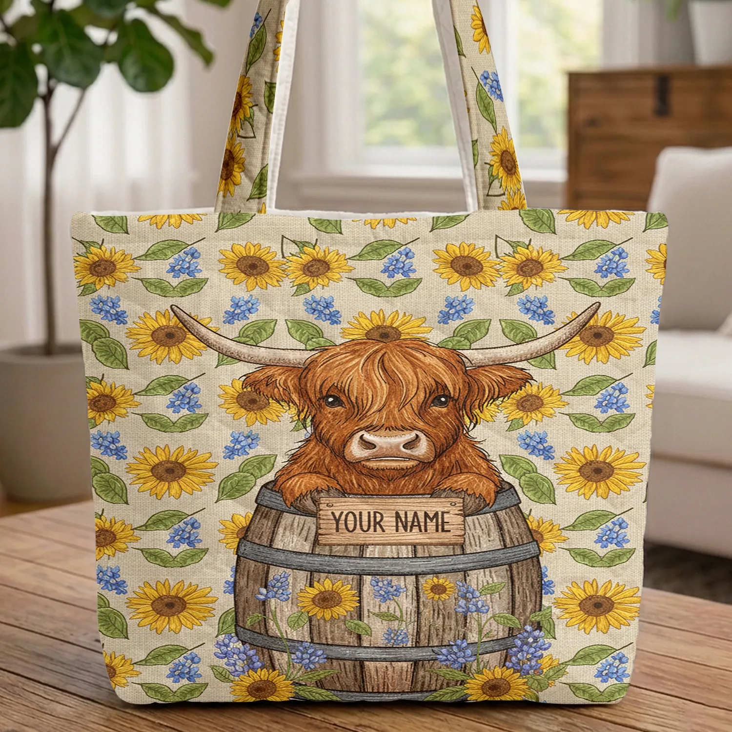 Highland Cow Barrel Wildflowers Everyday Carry Gift - Cow Lover Quilted Tote Bag - 1