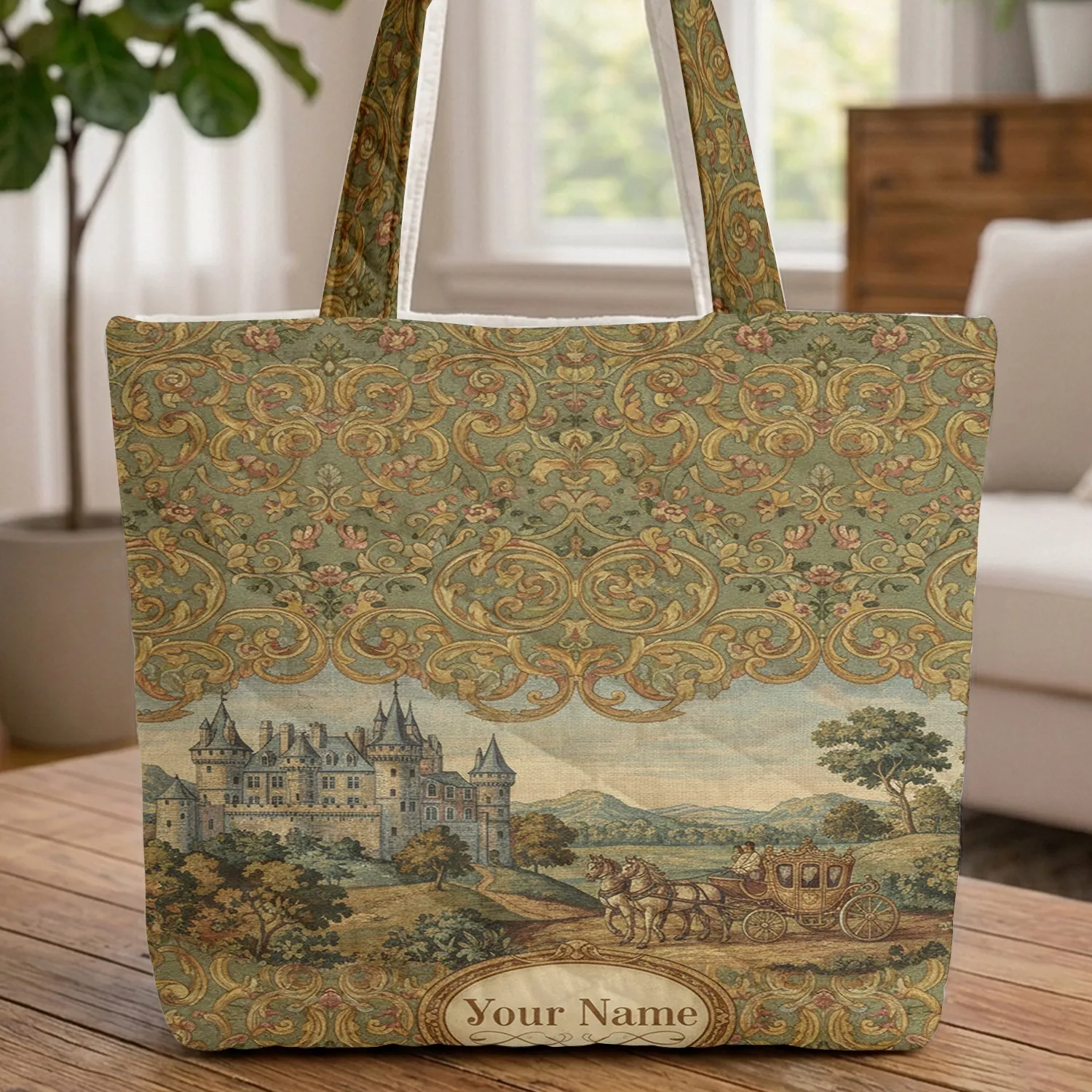 18th Century Castle Carriage Landscape - Everyday Carry Gift for History Buffs Quilted Tote Bag - 1