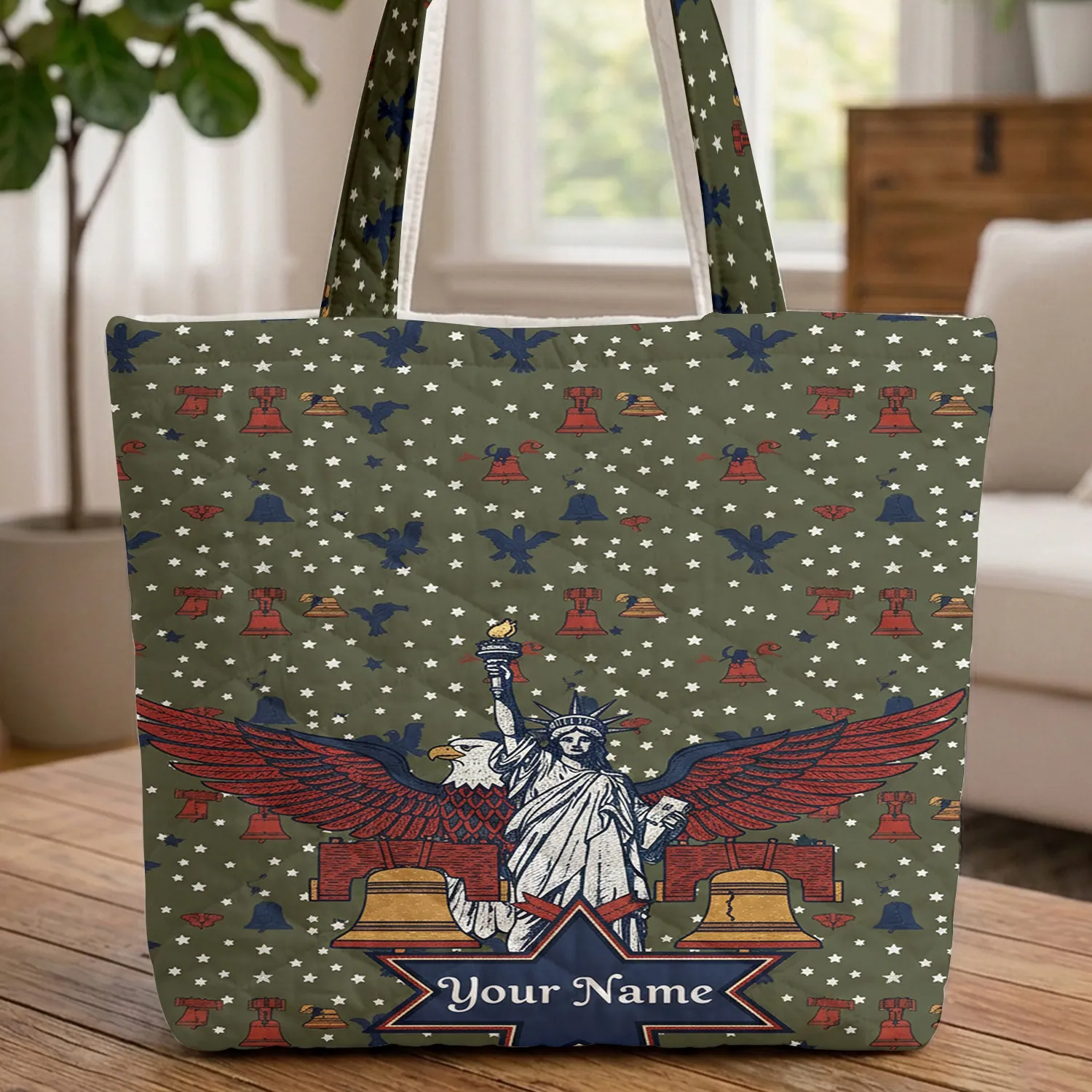 Bald Eagle Statue Liberty Liberty Bell American - Independence Day Gift Quilted Tote Bag - 1