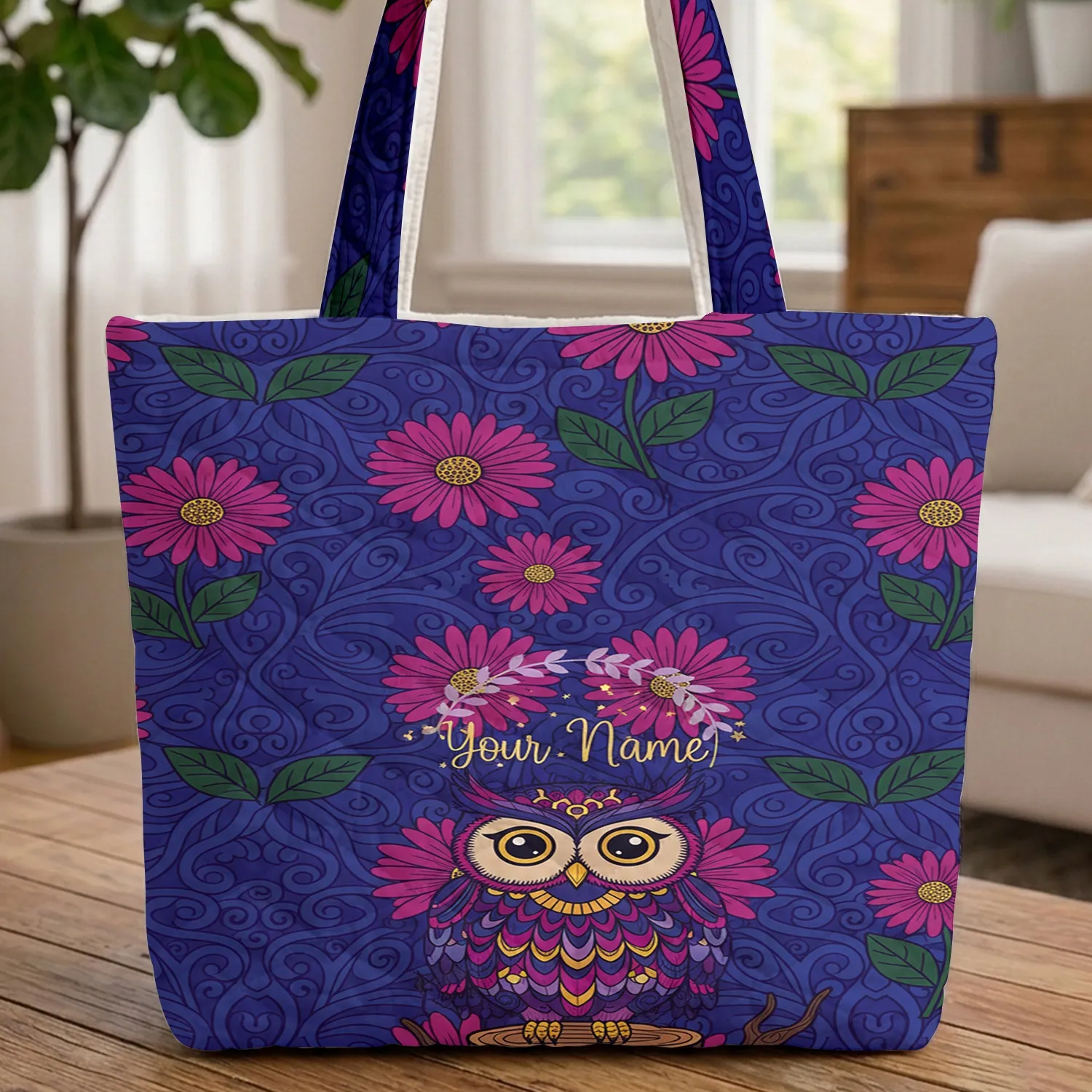 Owl Daisy Floral Wreath Wildlife Lover - Everyday Carry Gift Quilted Tote Bag - 1