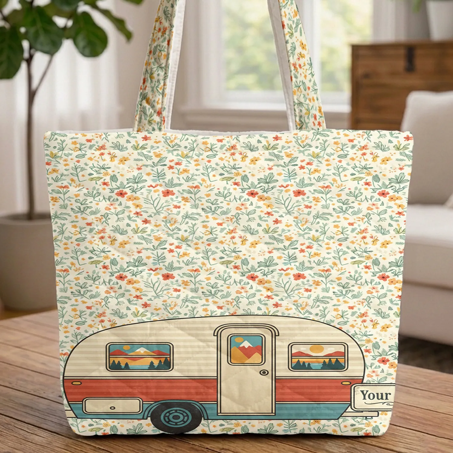 Vintage Travel Trailer Wildflower - Travel Essentials for Camper Lover Quilted Tote Bag - 1