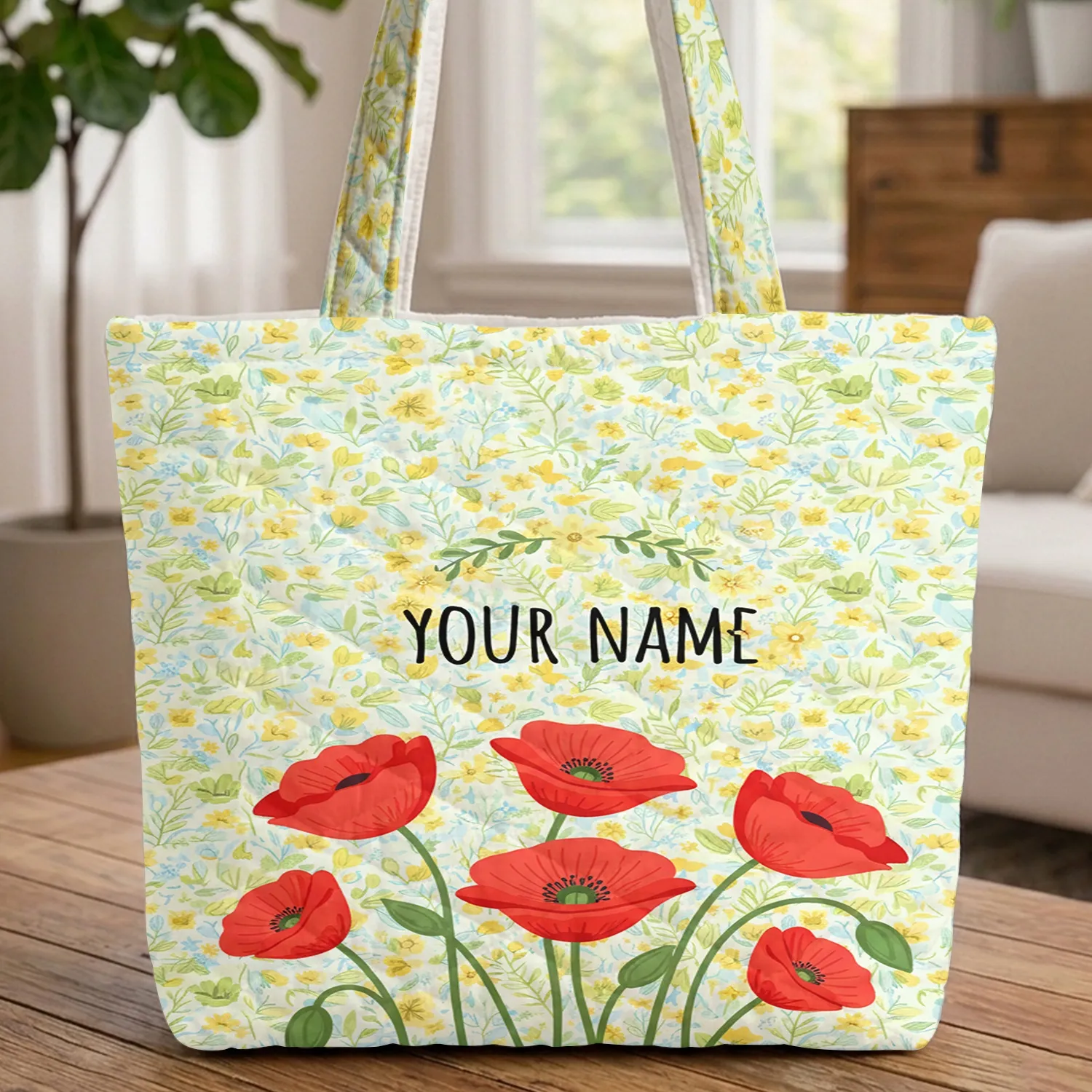 Red Poppies Wildflowers Floral Wreath - Everyday Carry Gift Quilted Tote Bag - 1