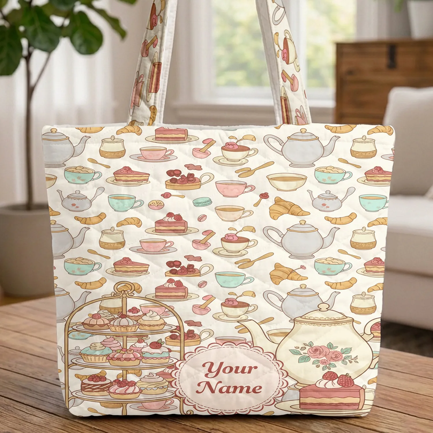 Afternoon Tea Teapot Cake Pastries - Everyday Carry Gift Quilted Tote Bag - 1