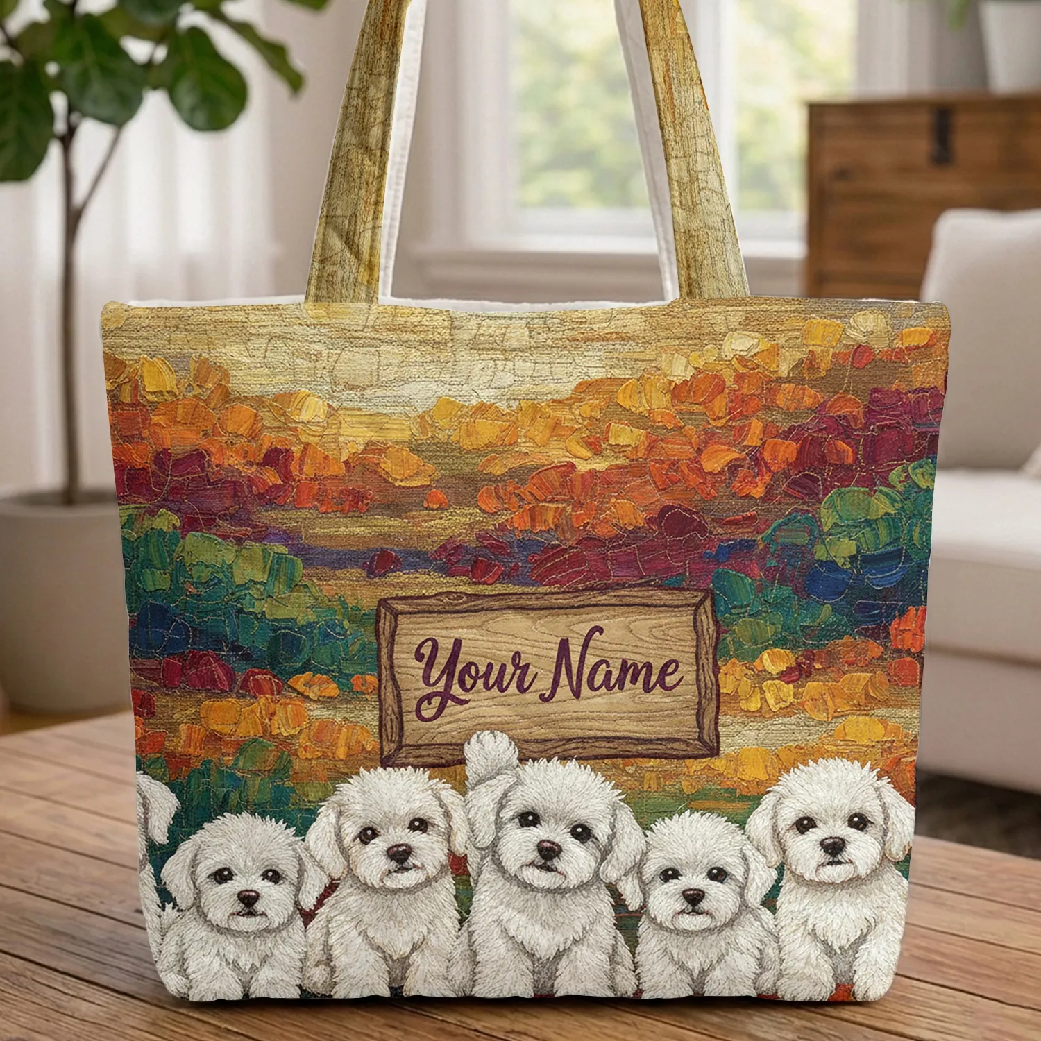 White Bichon Frise Puppies Tapestry Patchwork - Everyday Carry Gift Quilted Tote Bag - 1