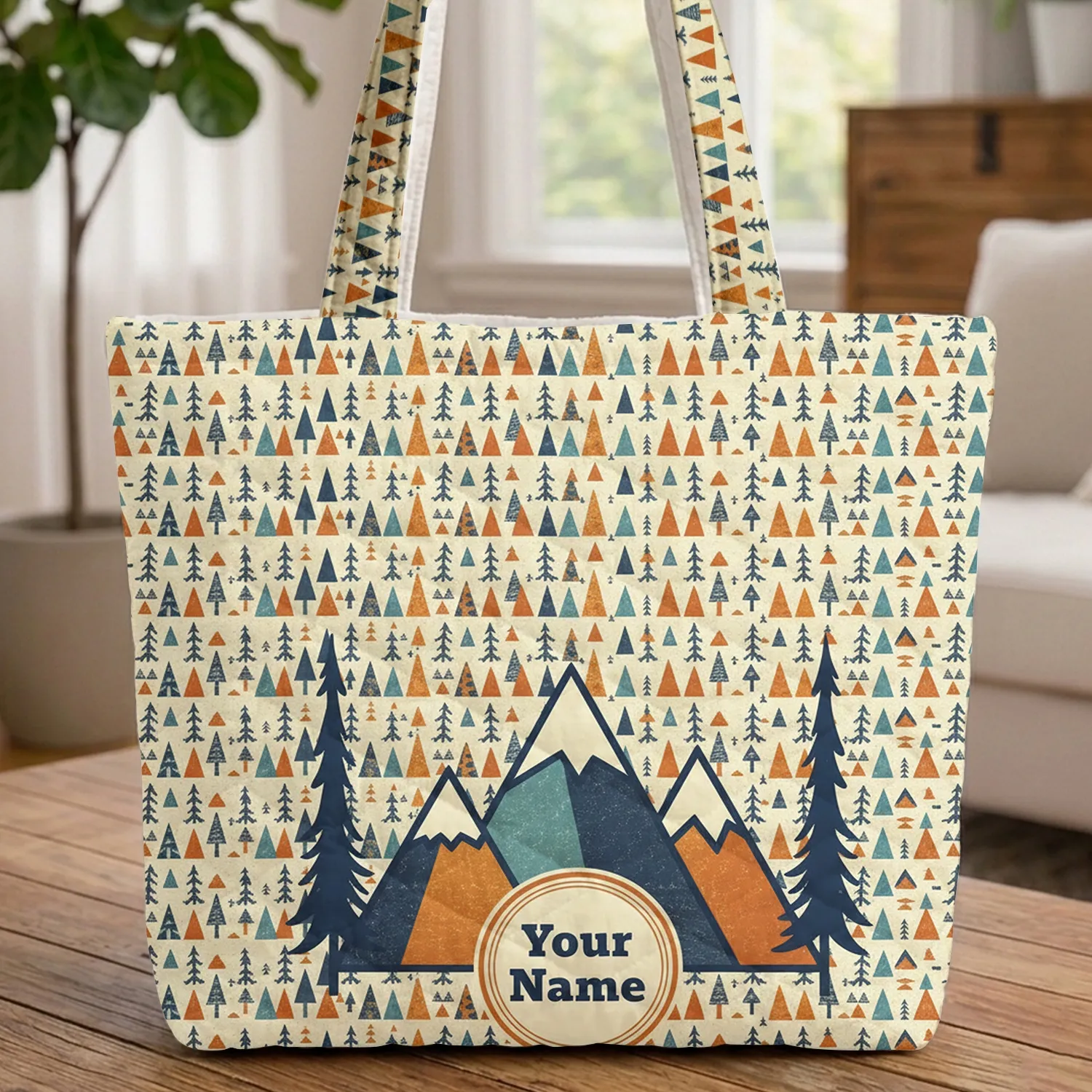 Rustic Mountain Peaks Pine Tree Forest Scene Everyday Carry Gift Quilted Tote Bag - 1