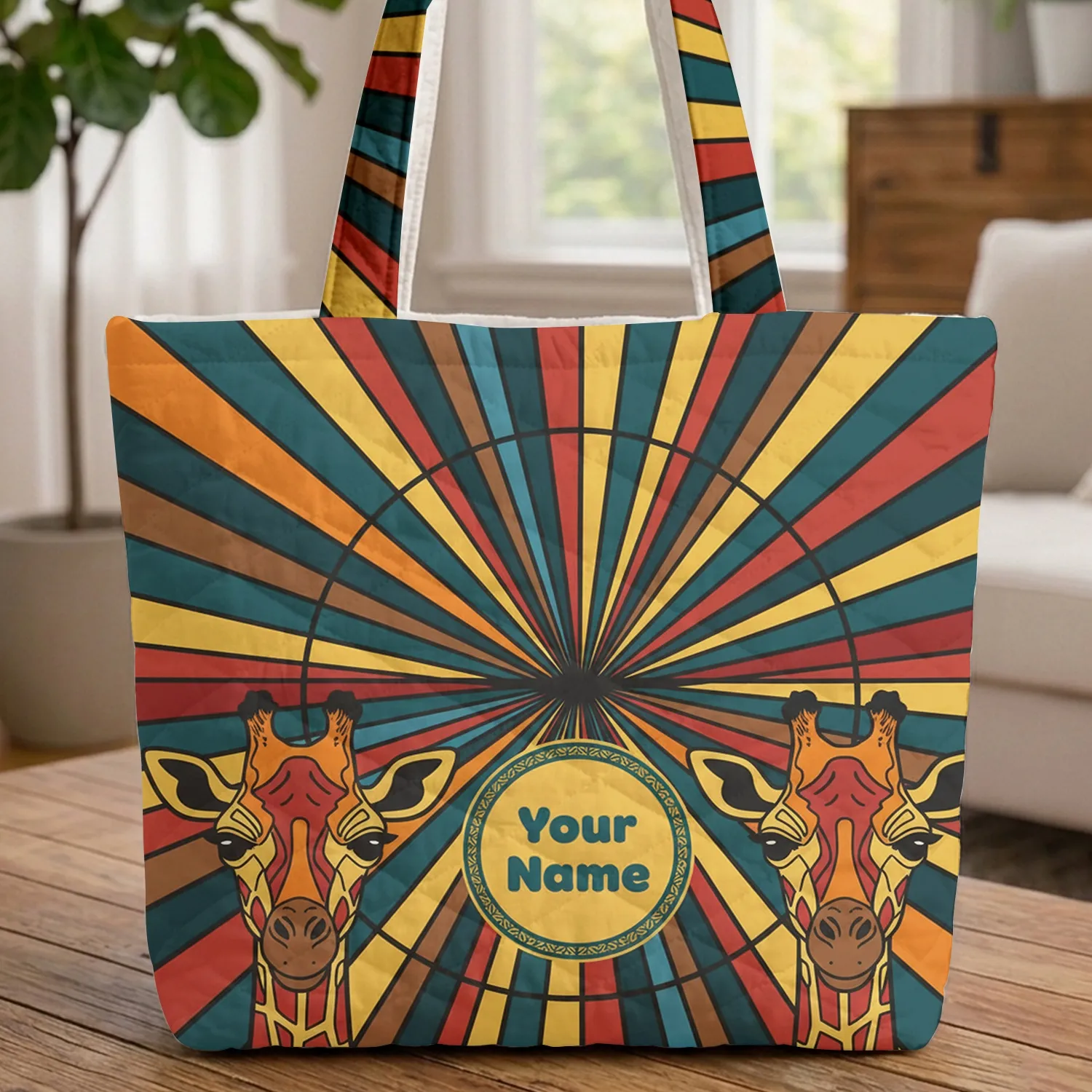 Radiant Giraffe Stained Glass - Wildlife Lover Everyday Carry Gift Quilted Tote Bag - 1