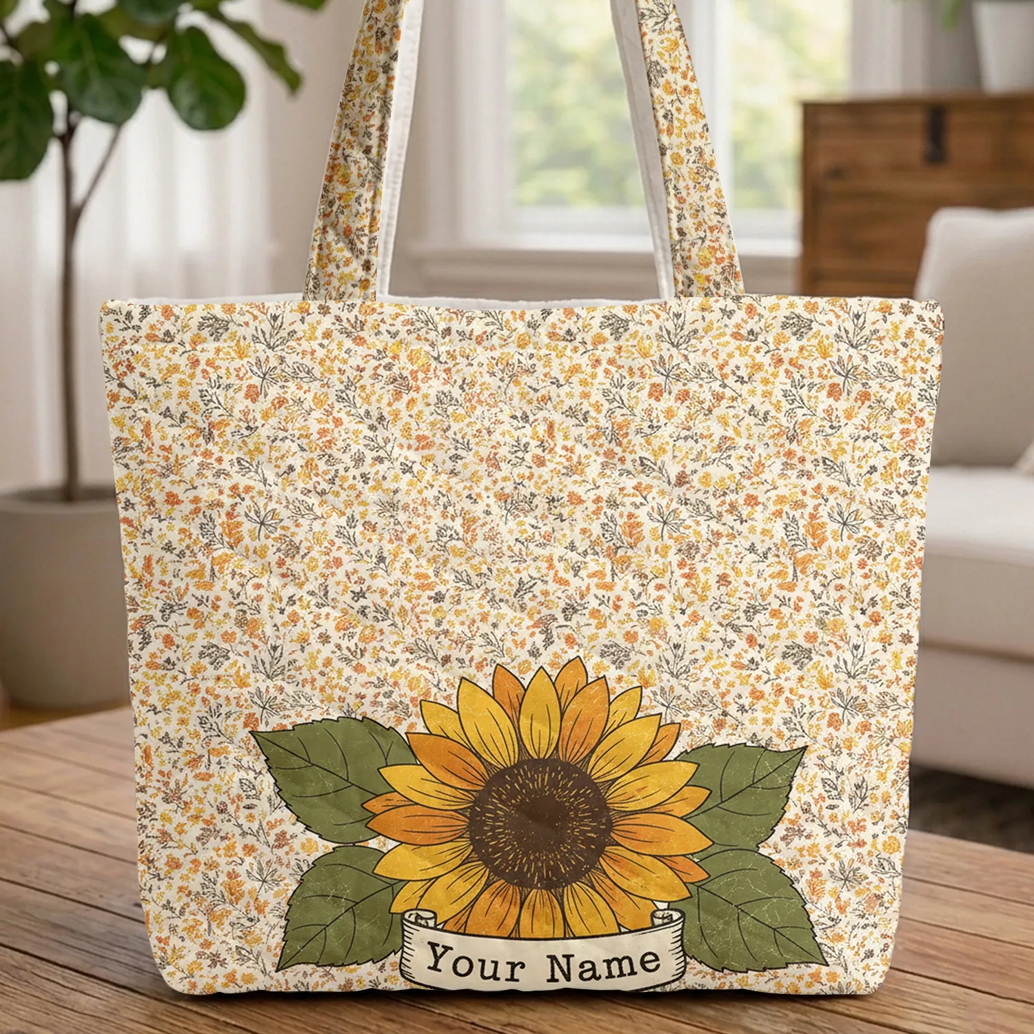 Sunflower Autumn Foliage Wildflower - Farmhouse Decor Travel Essentials Quilted Tote Bag - 1