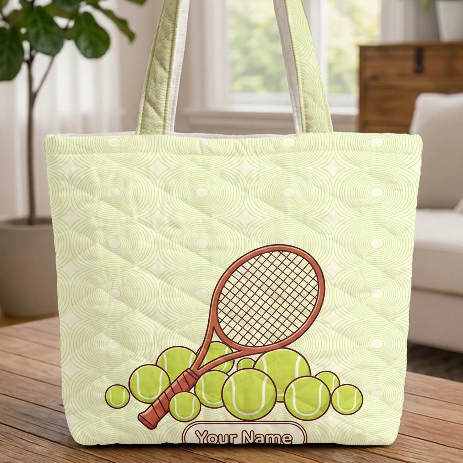 Tennis Racquet Balls Enamel Plaque - Everyday Carry Gift for Tennis Lover Quilted Tote Bag - 1