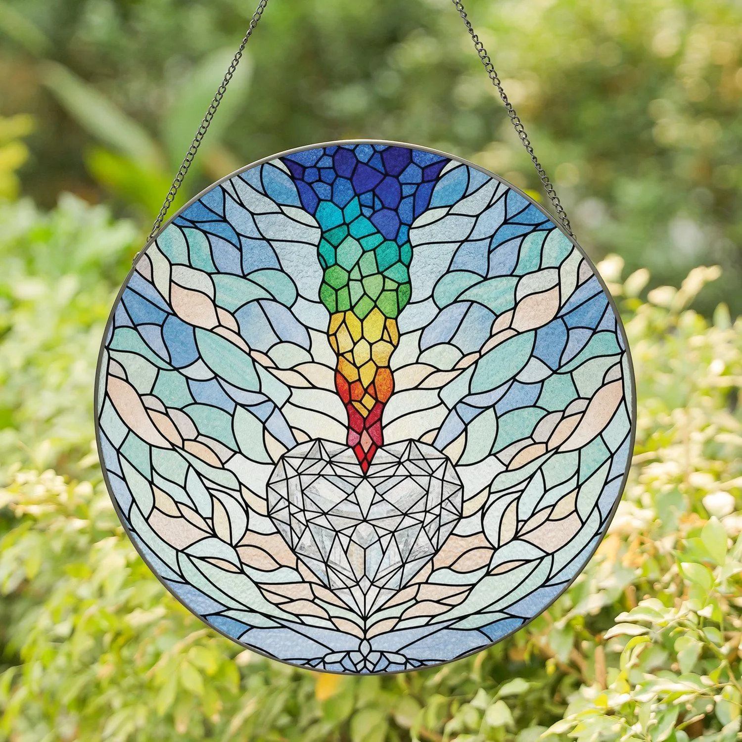 Multi-Faceted Heart Crystal Rainbow Strand Stained Glass Sky Mosaic Home Decor Gift Stained Glass Suncatcher - 1