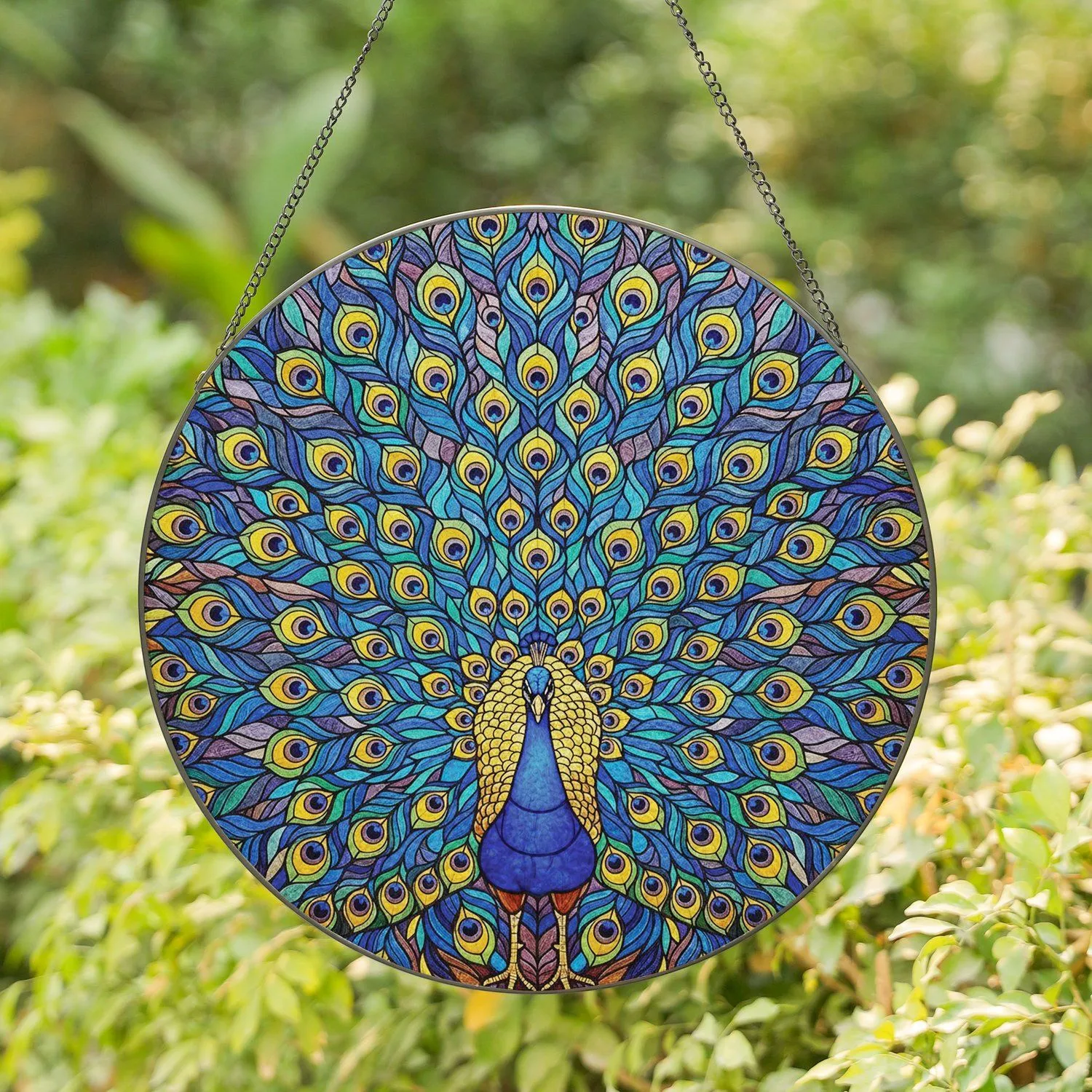 Peacock Fanned Tail Stained Glass - Home Decor Gift for Bird Lover Stained Glass Suncatcher - 1
